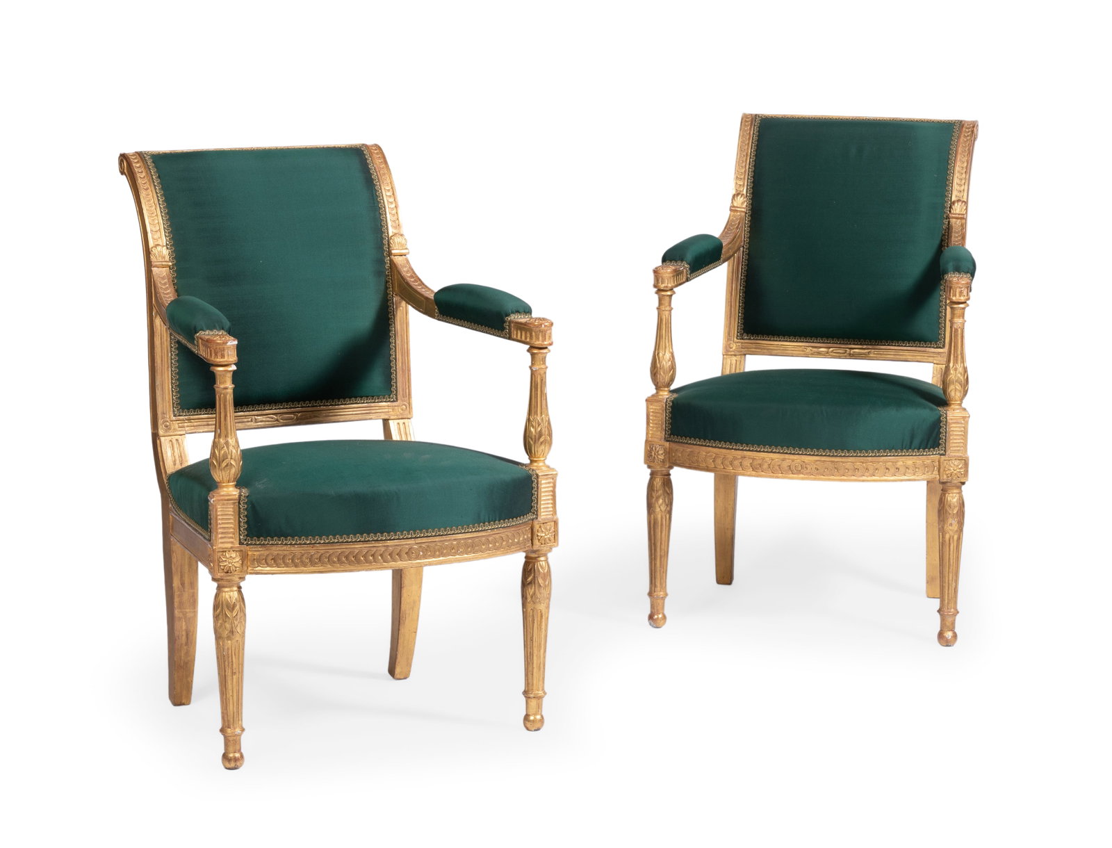 A PAIR OF GILTWOOD AND UPHOLSTERED FAUTEUILS, IN LOUIS XVI STYLE, LAST QUARTER 19TH CENTURY (1 of 3)