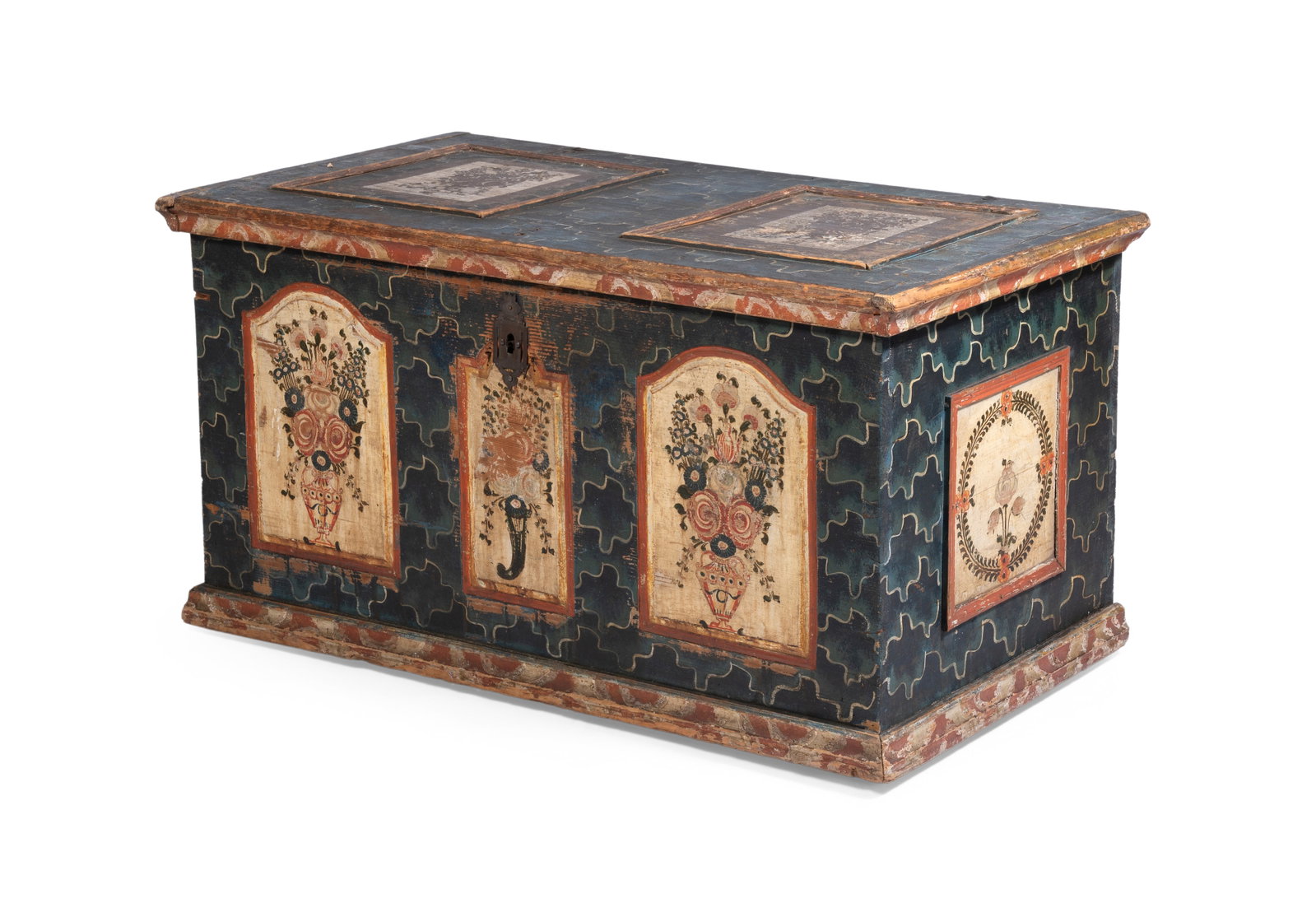 A FOLK PAINTED PINE CHEST, FIRST HALF 19TH CENTURY (1 of 3)