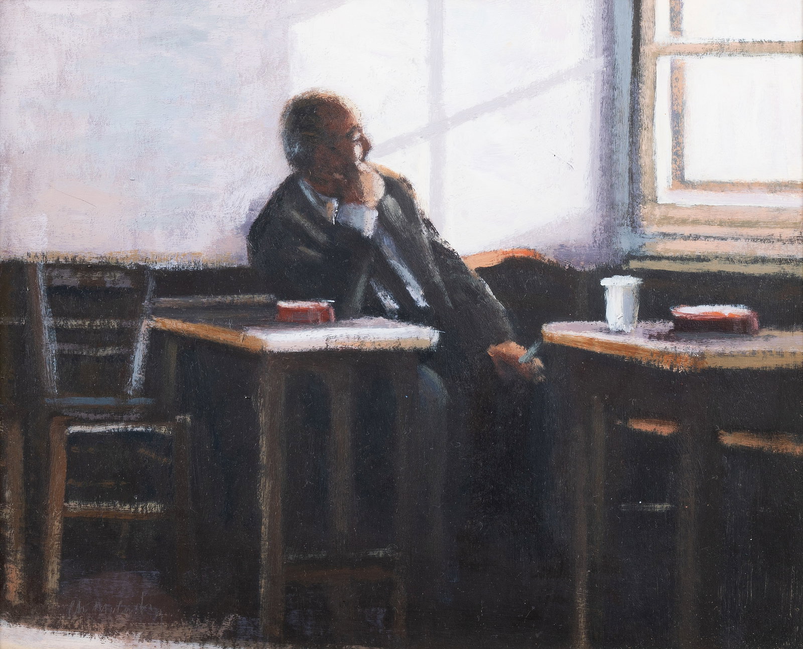 λ CLIVE MCCARTNEY (BRITISH B. 1960), A MAN SEATED IN A CAFÉ - 2