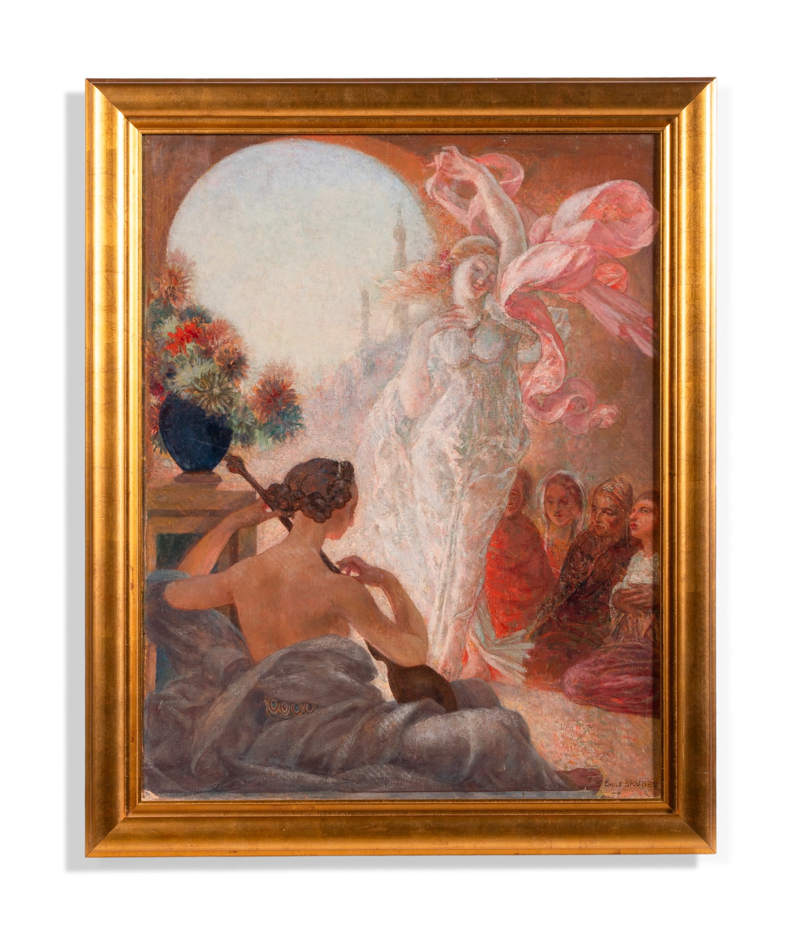 ÉMILE JEAN MARIE BRUNET (FRENCH 1869-1943), THE DANCING MAIDEN: ÉMILE JEAN MARIE BRUNET (FRENCH 1869-1943) THE DANCING MAIDEN Oil on canvas Signed (lower right) 81 x 63cm (31¾ x 24¾in.) Provenance: Barnwell Manor, Northamptonshire Windsor House