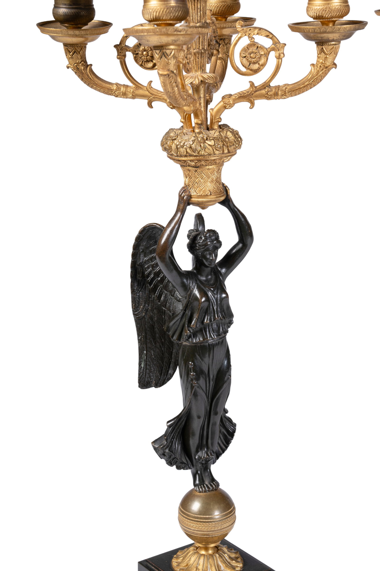 A PAIR OF FRENCH 'EMPIRE' GILT AND PATINATED BRONZE CANDELABRA, CIRCA 1840 - 3