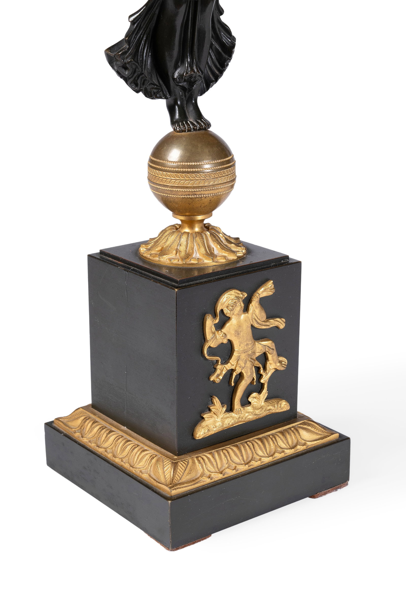 A PAIR OF FRENCH 'EMPIRE' GILT AND PATINATED BRONZE CANDELABRA, CIRCA 1840 - 4