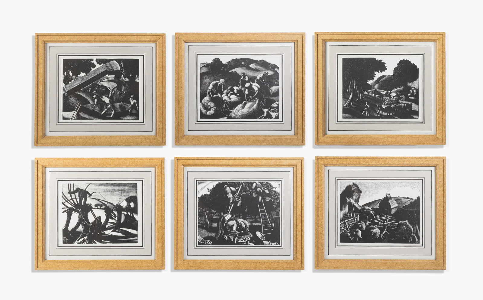 λ CLARE LEIGHTON (BRITISH 1898-1989), SIX VIEWS FROM THE FARMER'S YEAR: λ CLARE LEIGHTON (BRITISH 1898-1989) SIX VIEWS FROM THE FARMER'S YEAR Woodcut 20.5 x 27cm (8 x 10½in.) Together with Clare Leighton, A Farmer's Year, The Sumach Press, 1992 (7) In