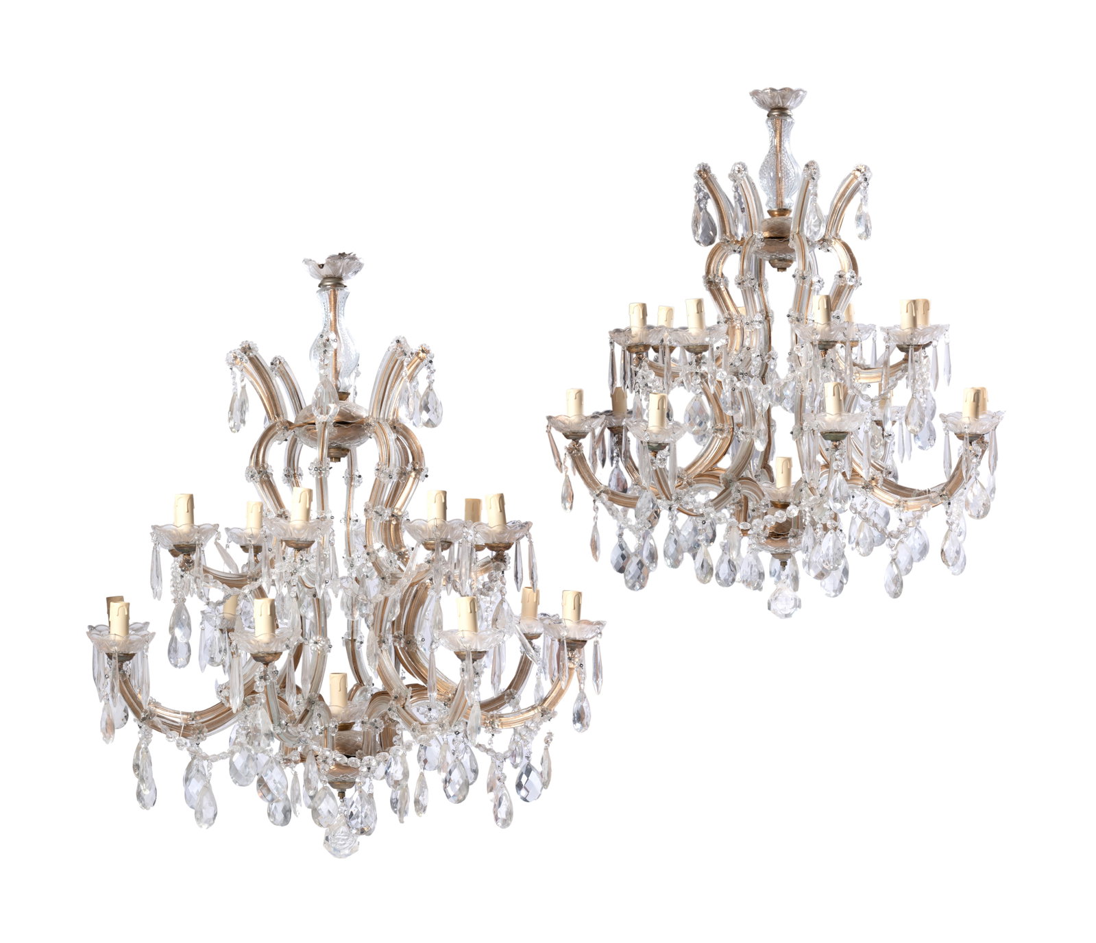 A PAIR OF SIXTEEN BRANCH MOULDED AND CUT GLASS CHANDELIERS, IN THE VENETIAN STYLE, 20TH CENTURY (1 of 3)