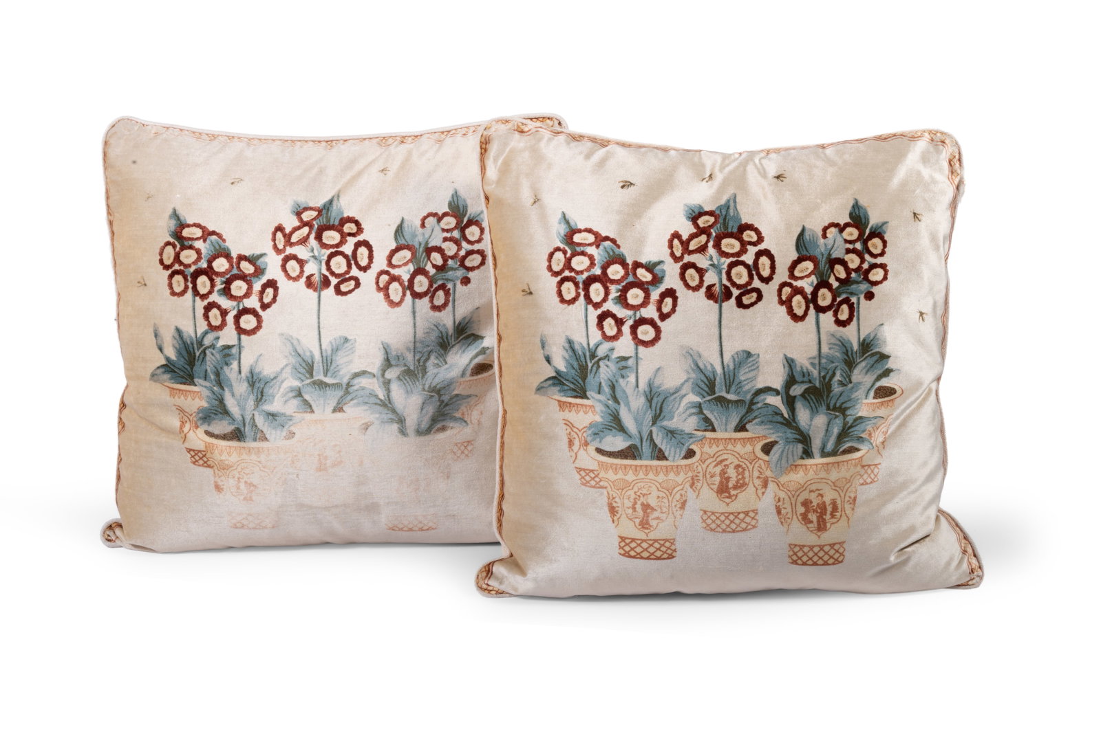 A PAIR OF PRINTED VELVET CUSHIONS, BY GEORGE OAKES, LATE 20TH CENTURY (1 of 1)