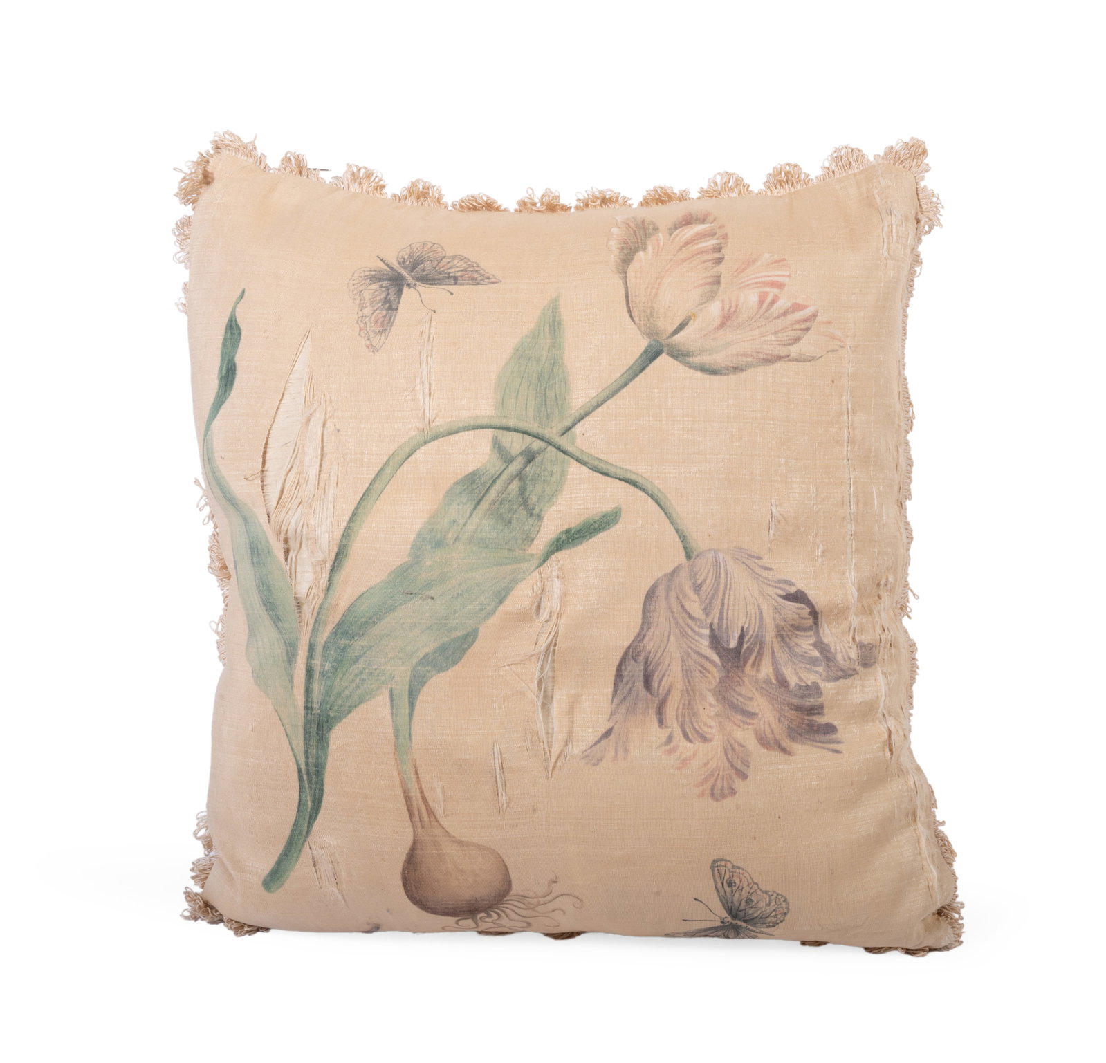 A RARE HAND PAINTED SILK CUSHION, BY GEORGE OAKES, LATE 20TH CENTURY: A RARE HAND PAINTED SILK CUSHION BY GEORGE OAKES, LATE 20TH CENTURY 50 x 45cm Condition Report Disclaimer