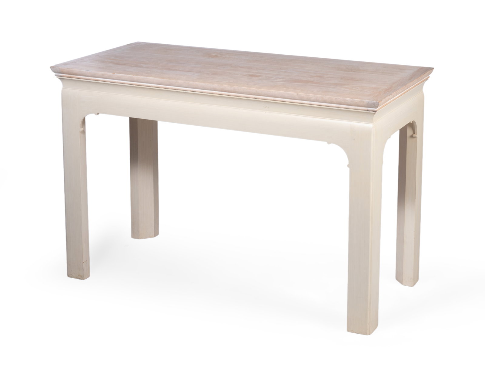 A CREAM PAINTED SIDE TABLE, LATE 20TH CENTURY: A CREAM PAINTED SIDE TABLE LATE 20TH CENTURY The limed top on square section legs 82cm high, 125cm wide, 58.5cm deep Condition Report Disclaimer