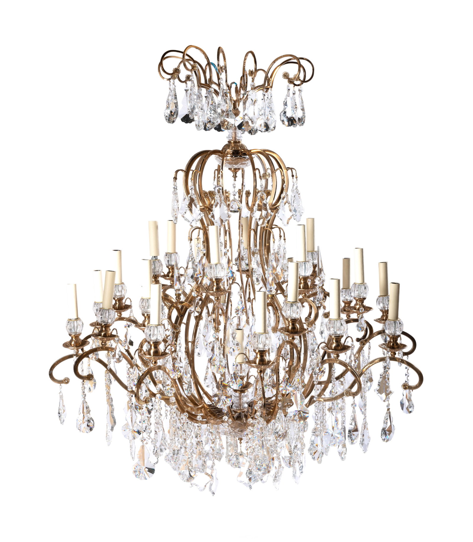 A FRENCH GILT METAL AND CUT MOULDED GLASS TWENTY-FIVE LIGHT CHANDELIER, MODERN (1 of 6)