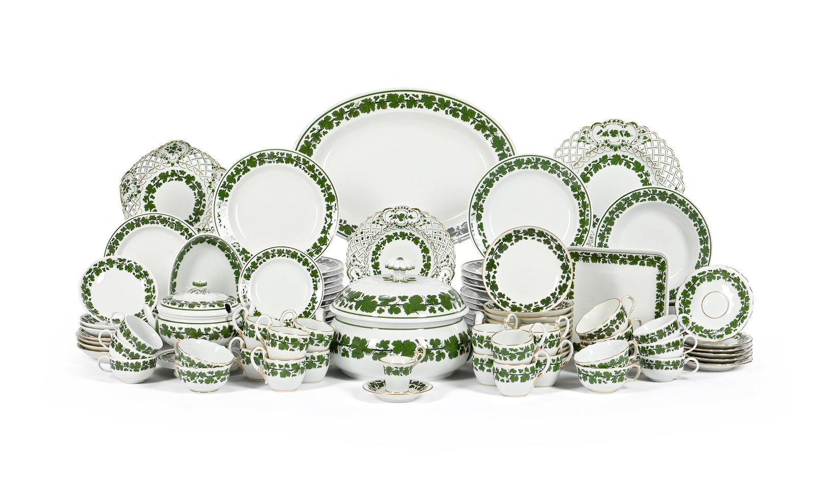 MEISSEN, WEINLAUB, GREEN VINE LEAF PATTERN PART DINNER, TEA, COFFEE AND DESSERT SERVICE (1 of 3)