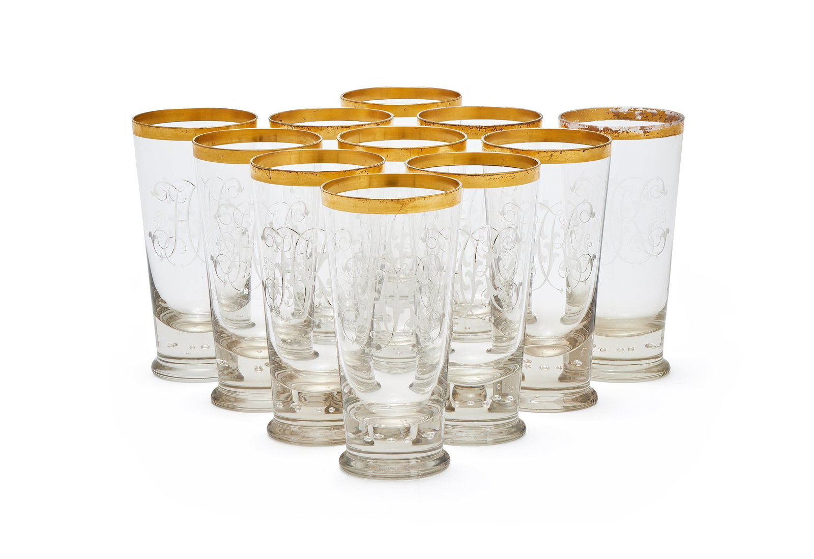 A SET OF ELEVEN ENGRAVED LEMONADE GLASSES, GERMAN OR BOHEMIAN, CIRCA 1900 (1 of 3)