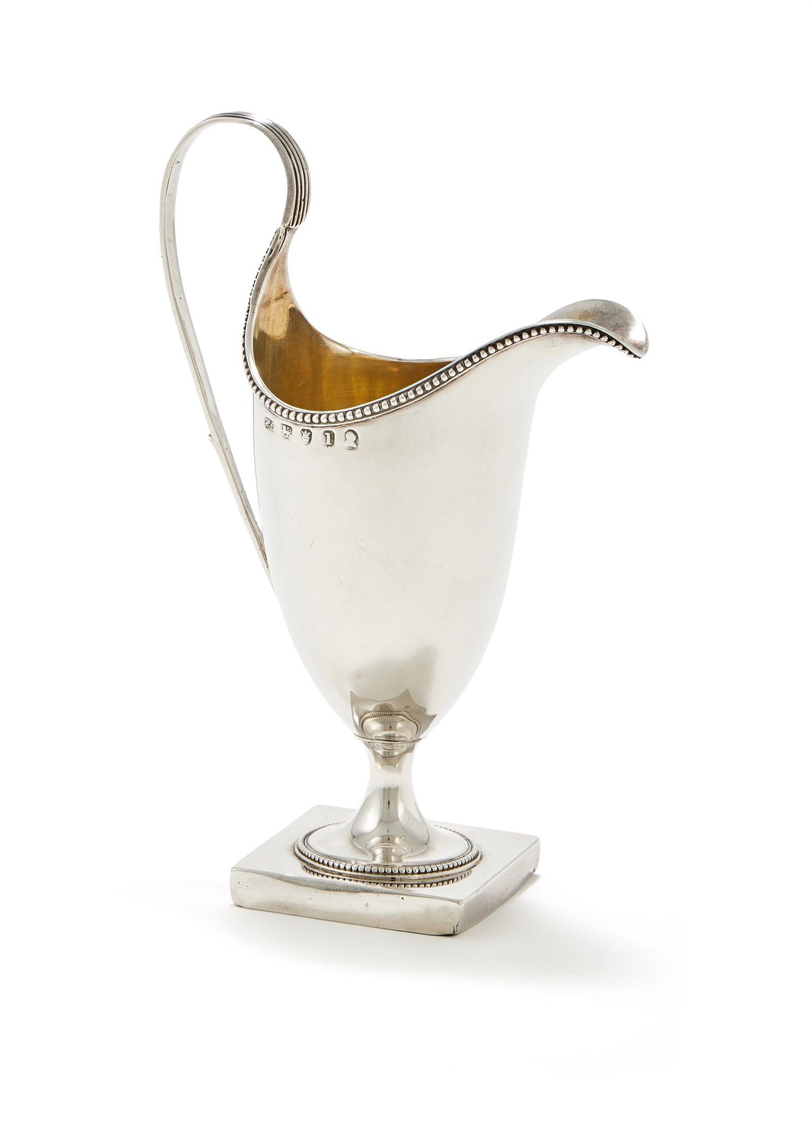 A GEORGE III SILVER HELMET SHAPED CREAM JUG, HESTER BATEMAN, LONDON 1786 (1 of 2)