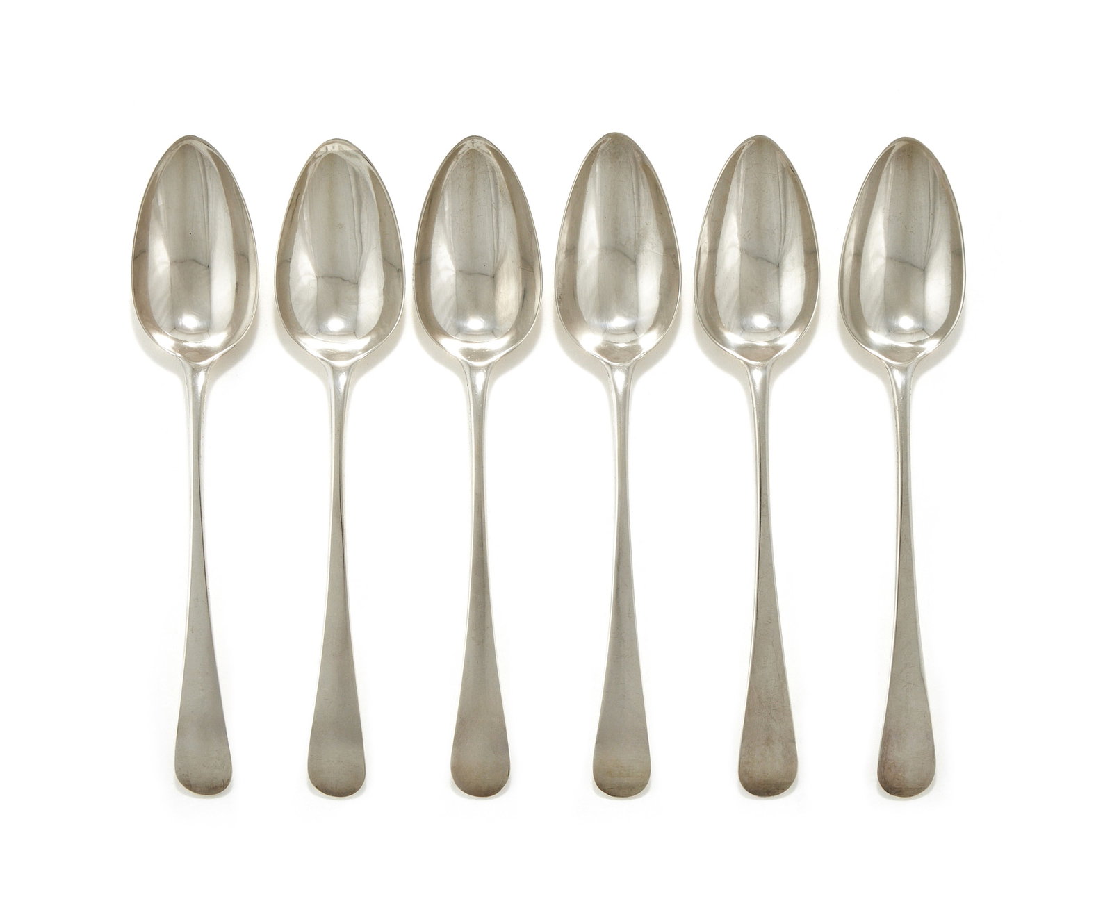 A SET OF SIX GEORGE III SILVER OLD ENGLISH PATTERN TABLE SPOONS, PETER AND ANNE BATEMAN, LONDON 1798 (1 of 2)