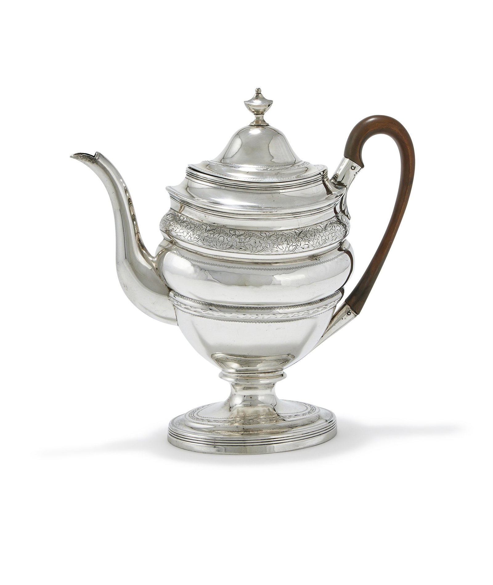 A GEORGE III SILVER OVAL COFFEE POT, ROBERT HENNELL I & DAVID HENNELL II, LONDON 1801 (1 of 2)