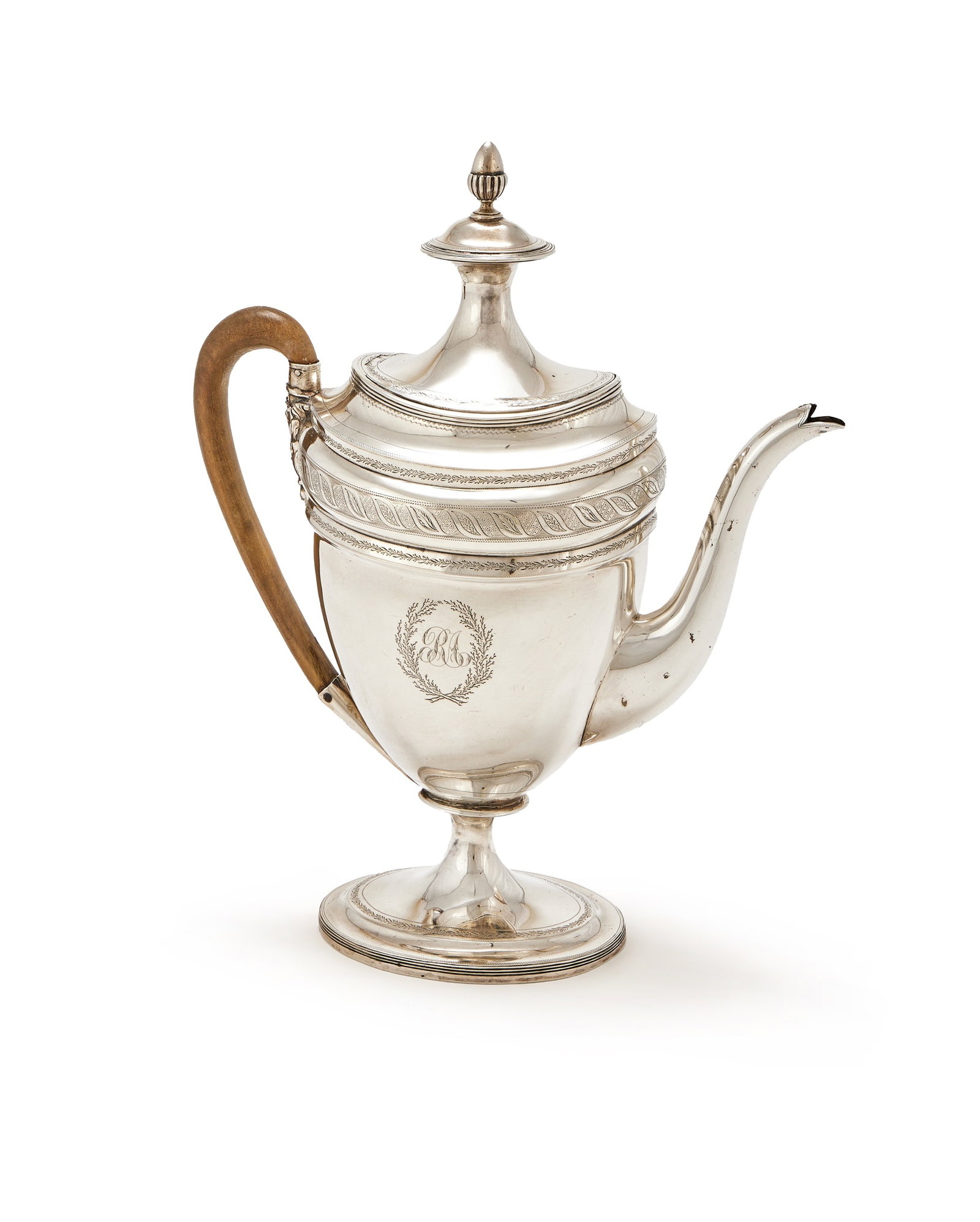 A GEORGE III SILVER COFFEE POT, JOHN EMES, LONDON 1799 (1 of 3)