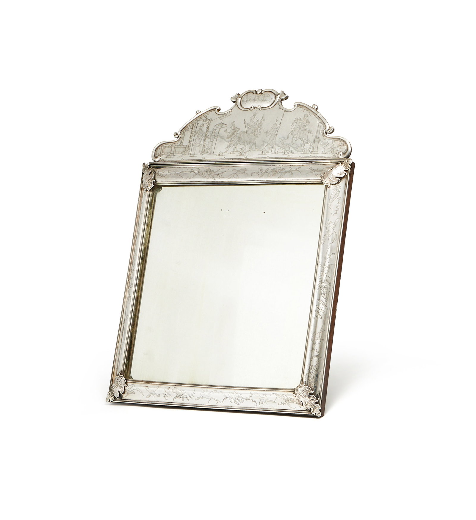 A CHARLES II SILVER MOUNTED MIRROR, UNMARKED, CIRCA 1680 (1 of 2)