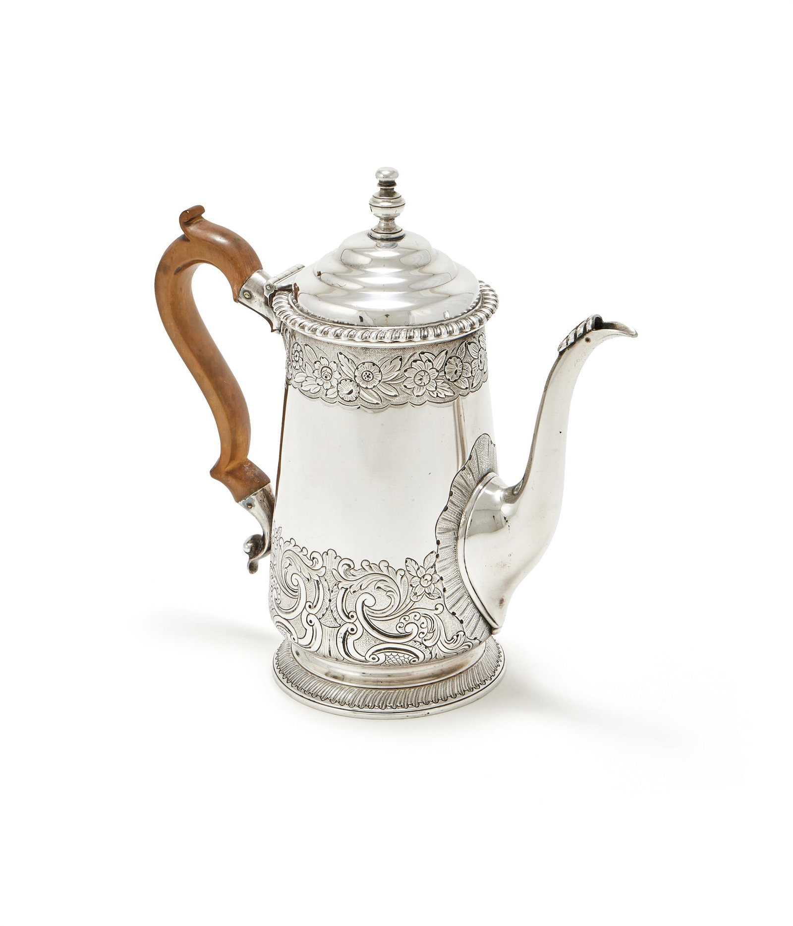 A COLONIAL SILVER COFFEE POT, UNMARKED, POSSIBLY MEDITERRANEAN, CIRCA 1820-1840 (1 of 2)