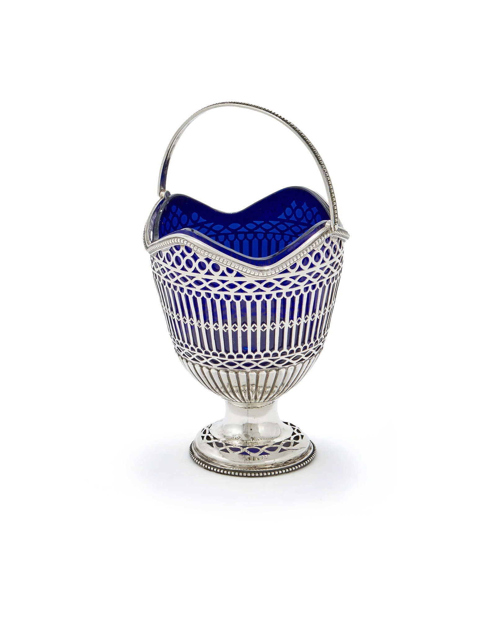 A GEORGE SILVER SWING HANDLED SUGAR BASKET, PHILIP FREEMAN, LONDON 1774 (1 of 2)
