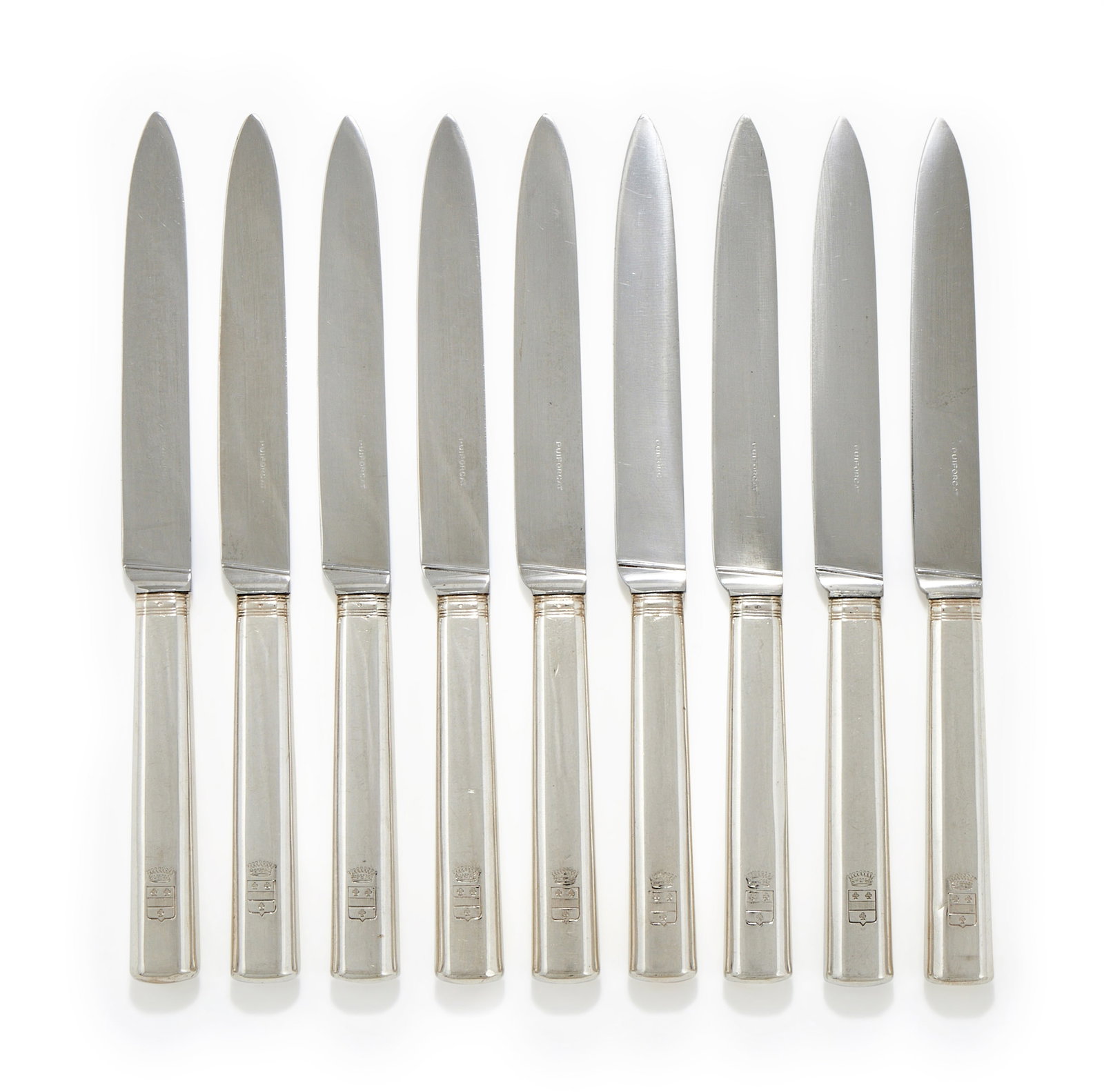 A SET OF NINE FRENCH SILVER HANDLED TABLE KNIVES, ÉMILE PUIFORCAT, PARIS, 1838 - 1937 SMALL (1 of 2)