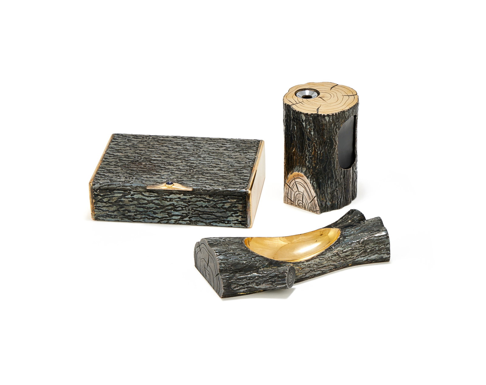 BOUCHERON, A FRENCH SILVER AND SILVER GILT THREE PIECE SMOKER'S SET (1 of 1)