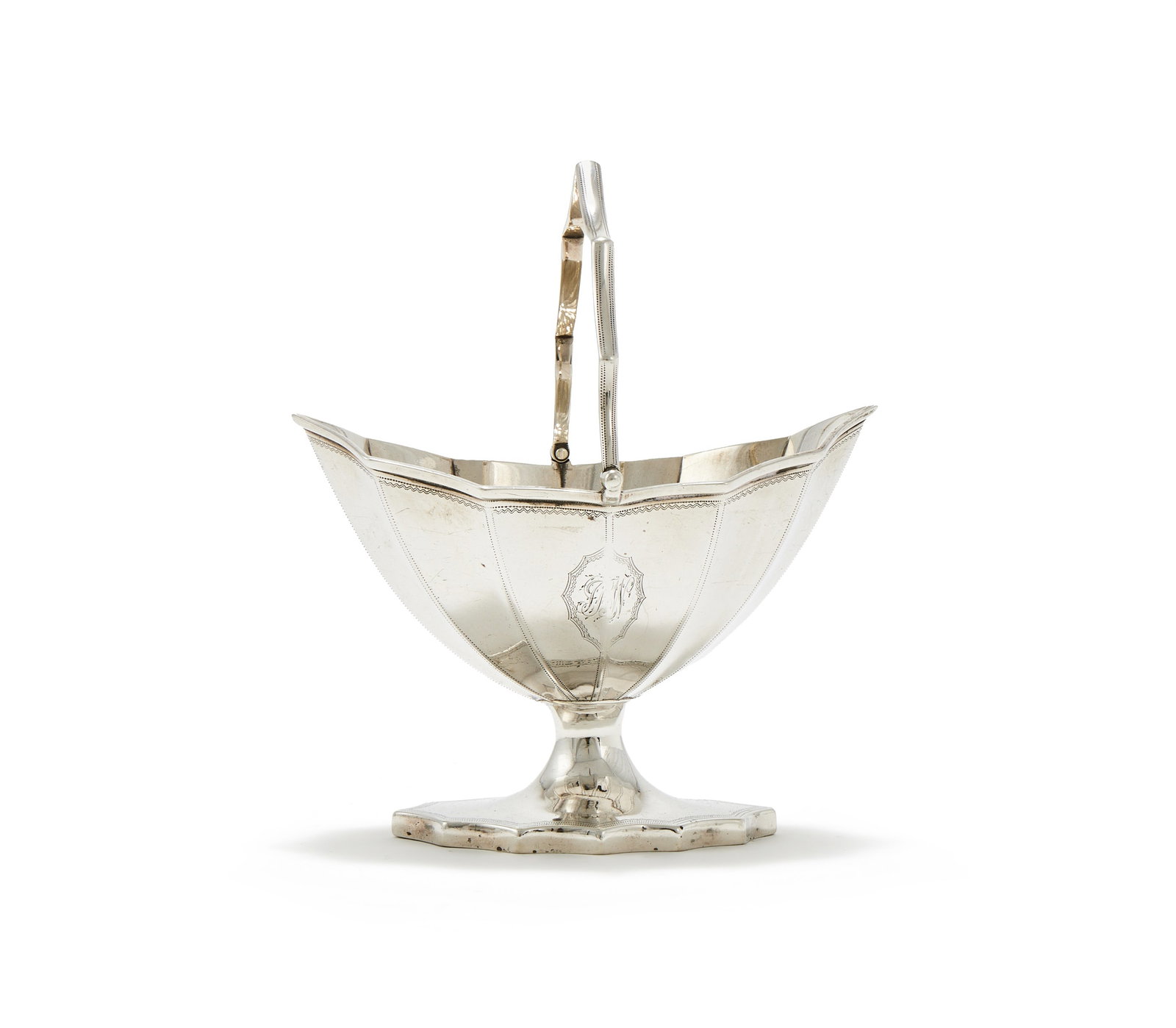 A GEORGE III SILVER SWING HANDLED SUGAR BASIN, JOHN DENZILOW, LONDON 1790 (1 of 3)