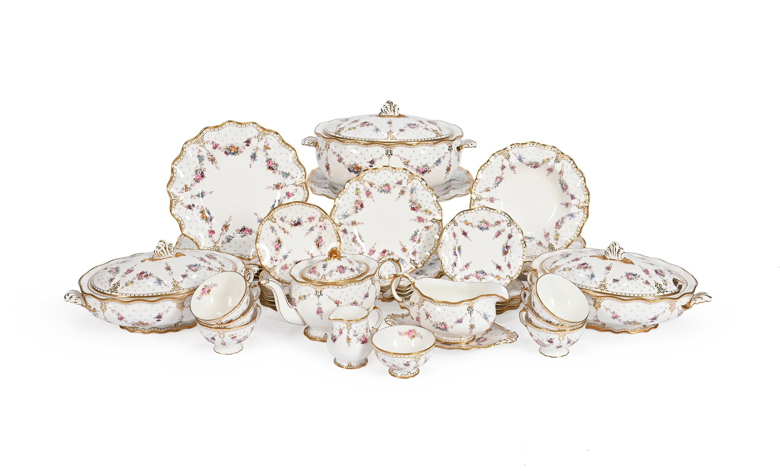 ROYAL CROWN DERBY, A ROYAL ANTOINETTE PATTERN PART DINNER SERVICE, CIRCA 1990 (1 of 3)