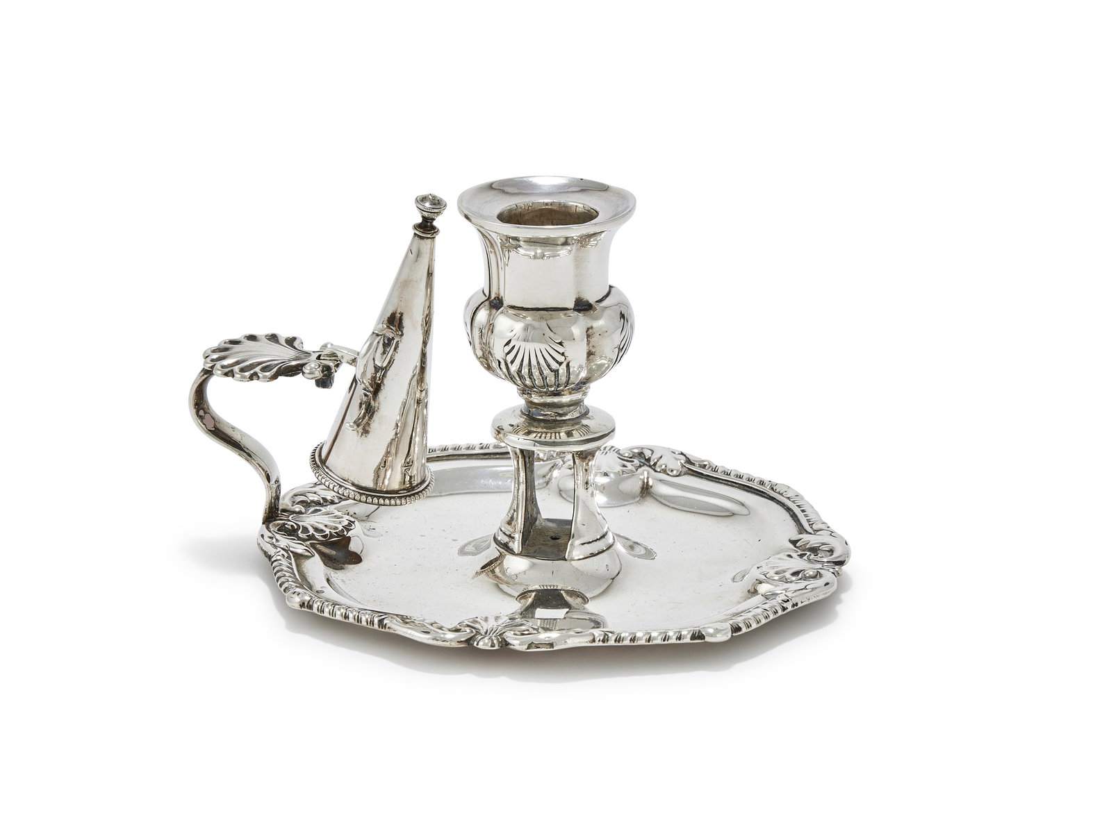 A GEORGE III SILVER CHAMBERSTICK, MAKER'S MARK H. & N., SHEFFIELD 1814 (1 of 2)