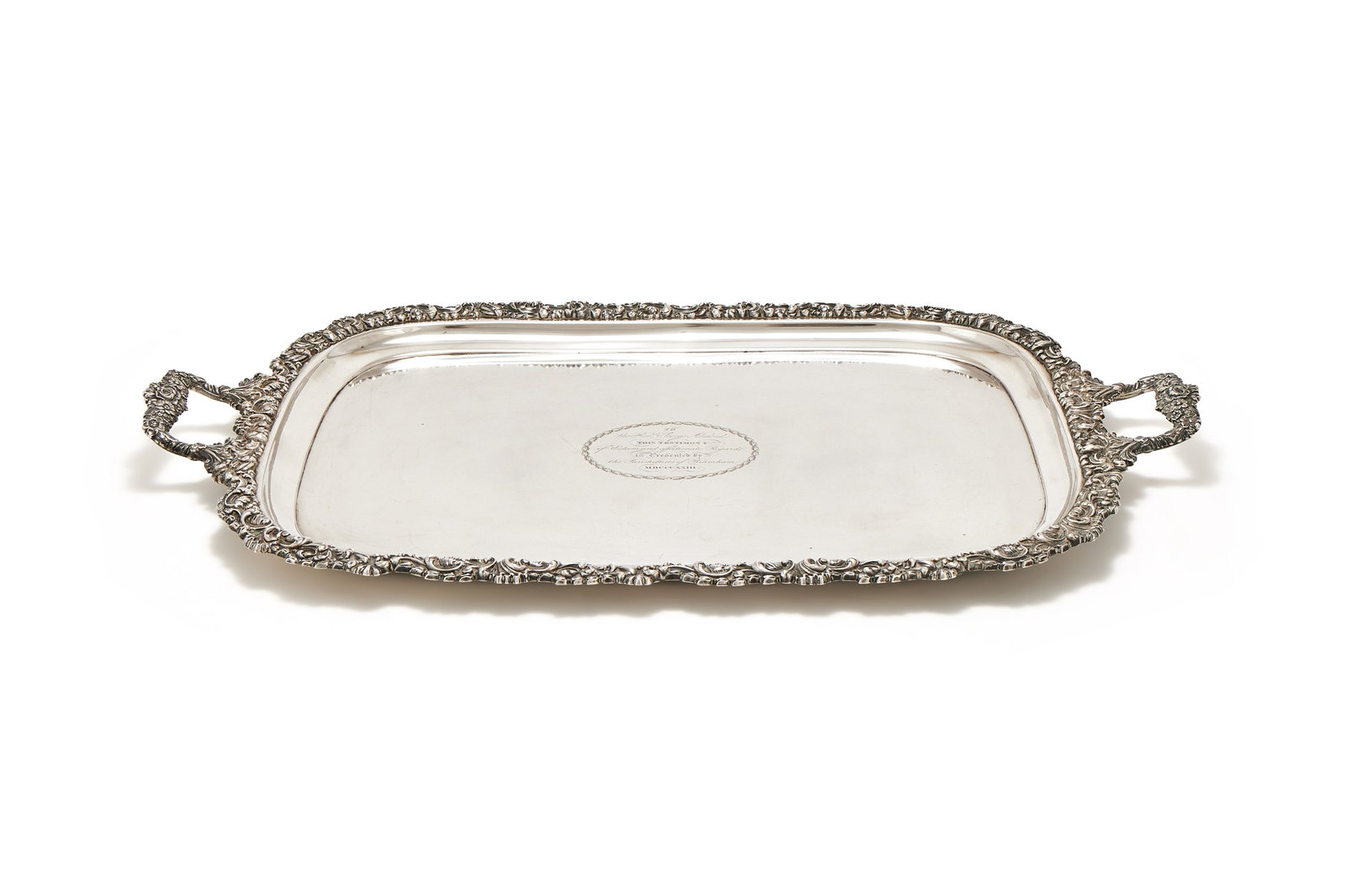 A GEORGE IV SILVER TWIN HANDLED TRAY, JOHN & THOMAS SETTLE, SHEFFIELD 1823 (1 of 3)