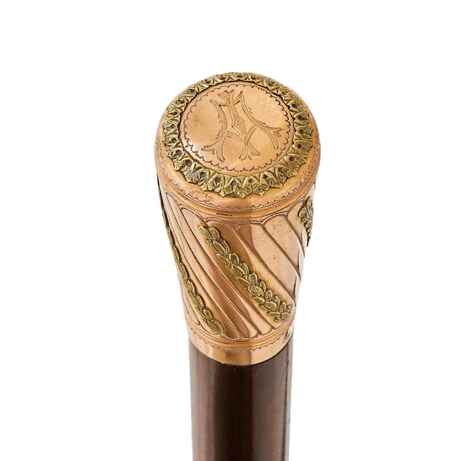 Y A FRENCH TWO COLOUR GOLD MOUNTED WALKING STICK, PARIS 1847 - 1919 (1 of 2)