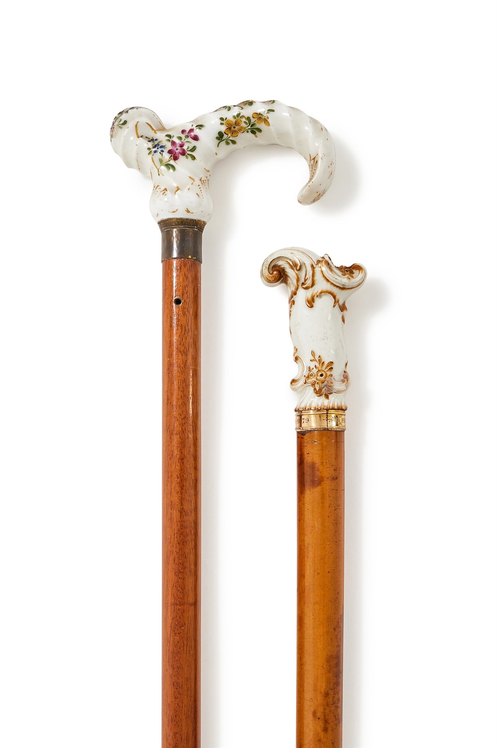 TWO CONTINENTAL PORCELAIN HANDLED WALKING STICKS, 19TH CENTURY (1 of 3)