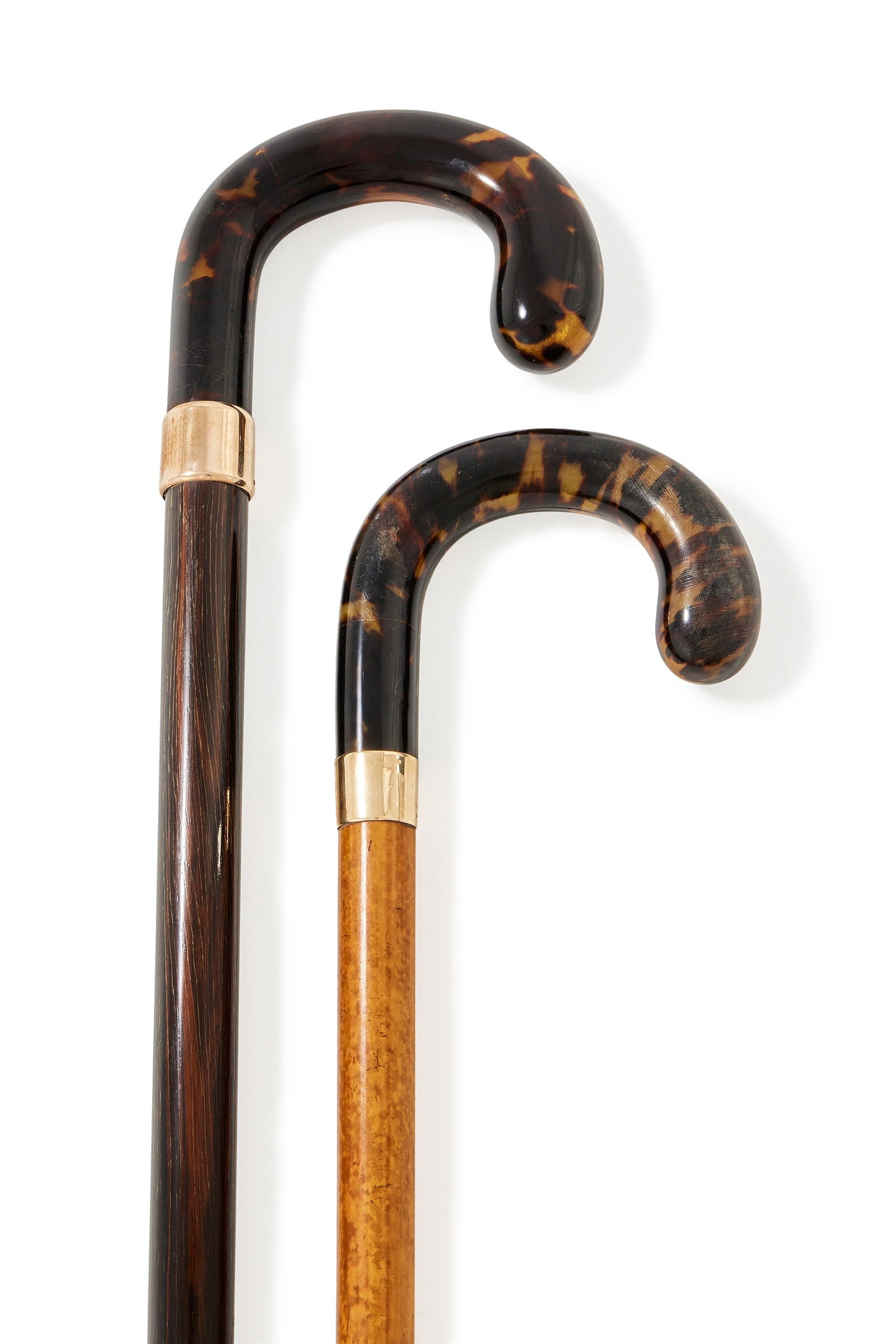 Y TWO 9 CARAT GOLD AND TORTOISESHELL MOUNTED WALKING STICKS (1 of 1)