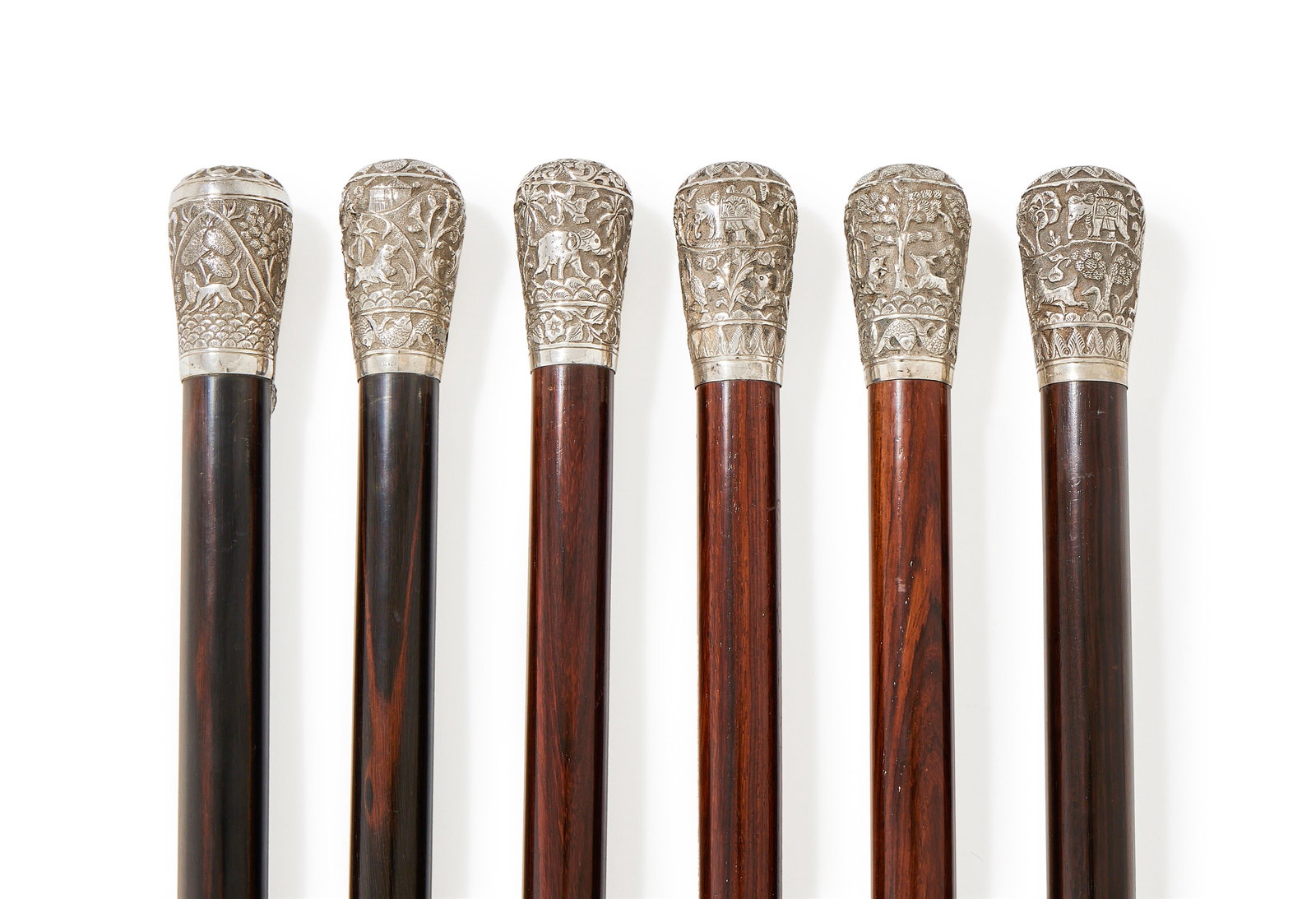 Y SIX INDIAN SILVER HANDLED WALKING STICKS (1 of 1)