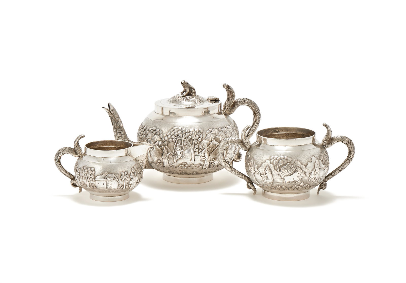 AN INDIAN COLONIAL SILVER THREE PIECE TEA SET, CALCUTTA, CIRCA 1885 (1 of 1)