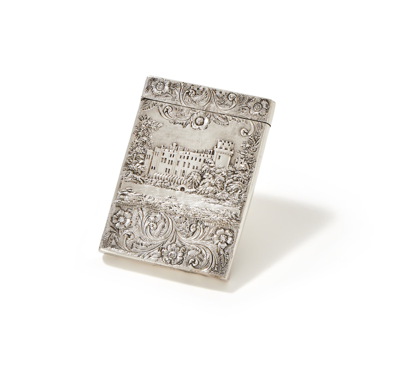 A VICTORIAN SILVER RECTANGULAR DOUBLE CASTLE TOP CARD CASE, TAYLOR & PERRY, BIRMINGHAM 1838 (1 of 3)