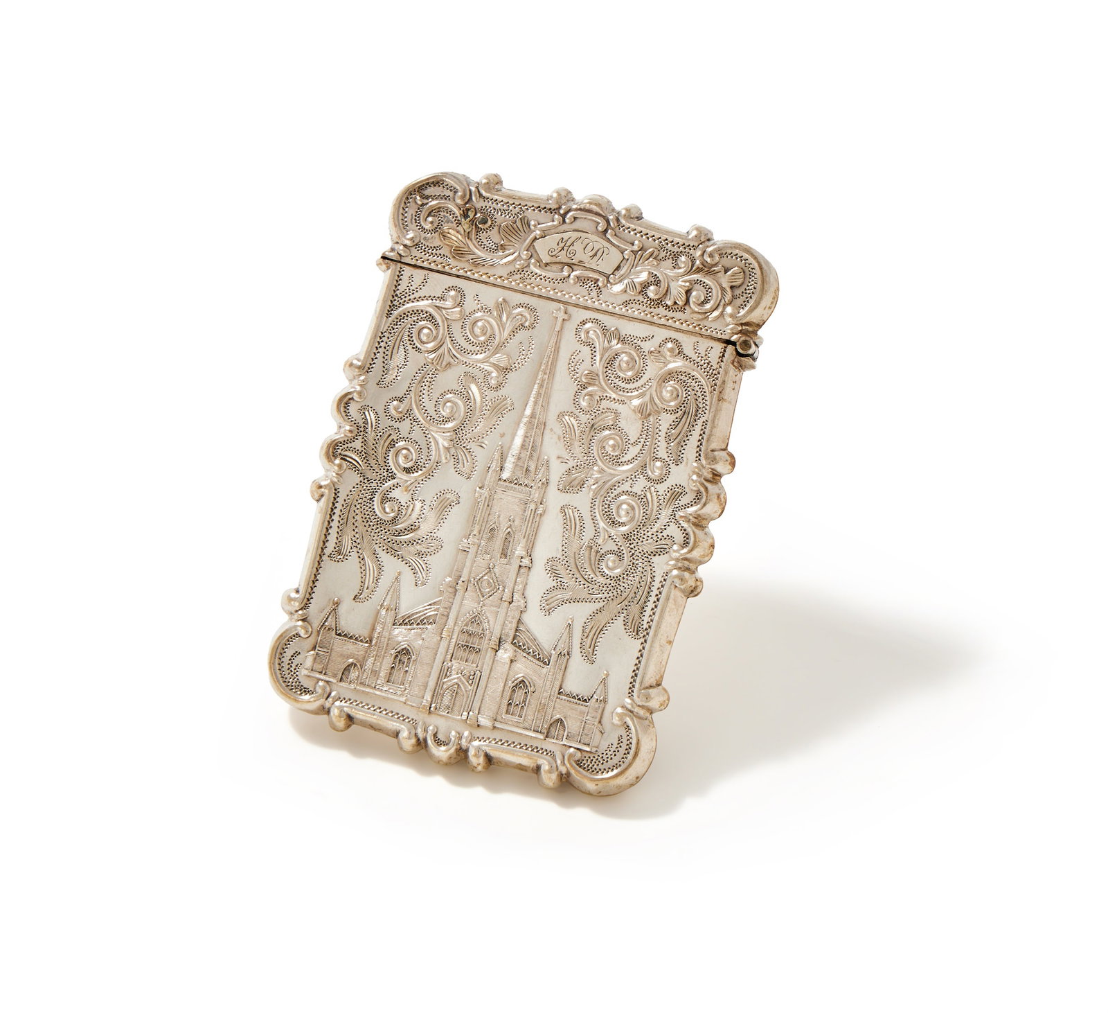 AN AMERICAN SILVER SHAPED RECTANGULAR CARD CASE, UNMARKED (1 of 2)