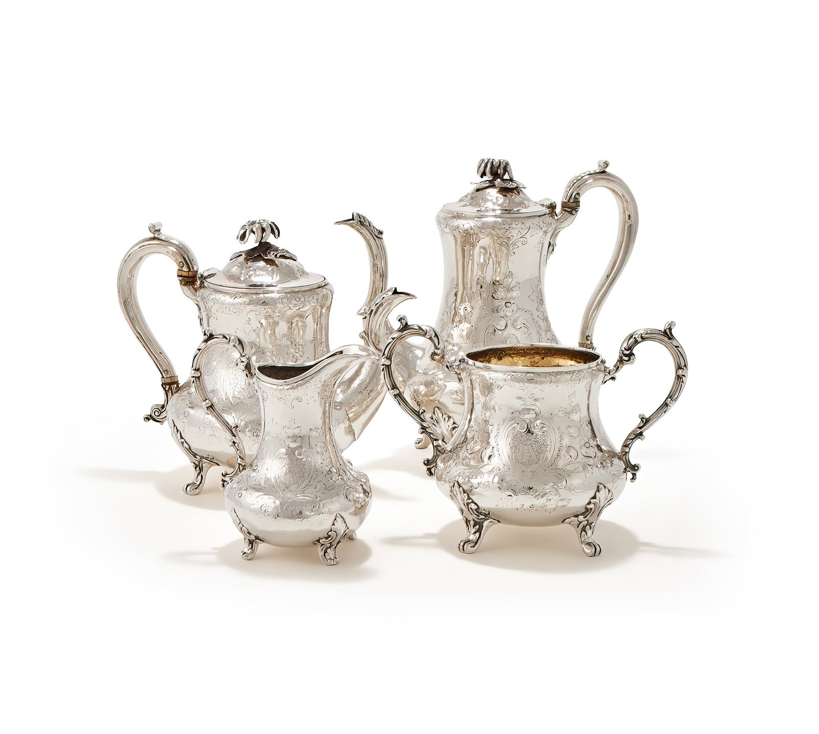 Y A VICTORIAN SILVER BALUSTER FOUR PIECE TEA AND COFFEE SET, JOSEPH ANGELL I & JOSEPH ANGELL II (1 of 2)
