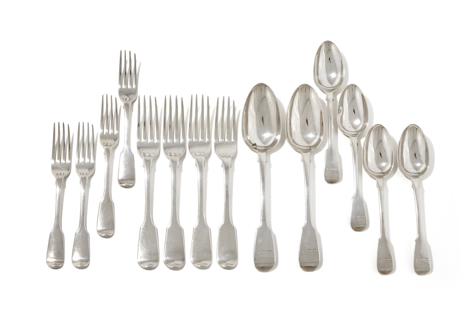A WILLIAM IV SILVER FIDDLE PATTERN PART TABLE SERVICE, WILLIAM THEOBALDS, LONDON 1836 (1 of 3)
