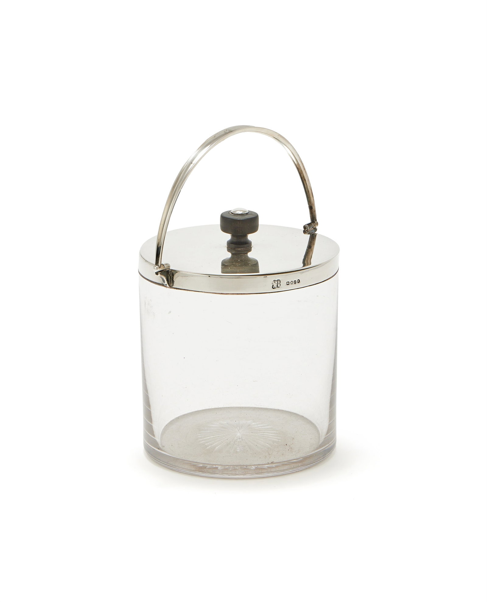 A VICTORIAN SILVER MOUNTED AND GLASS BISCUIT BARREL, LONDON 1883 (1 of 3)