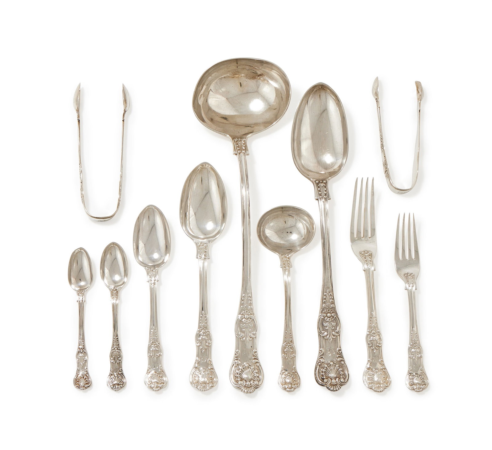 A VICTORIAN SILVER QUEEN'S PATTERN TABLE SERVICE, CHARLES BOYTON (II), LONDON 1890 (1 of 2)