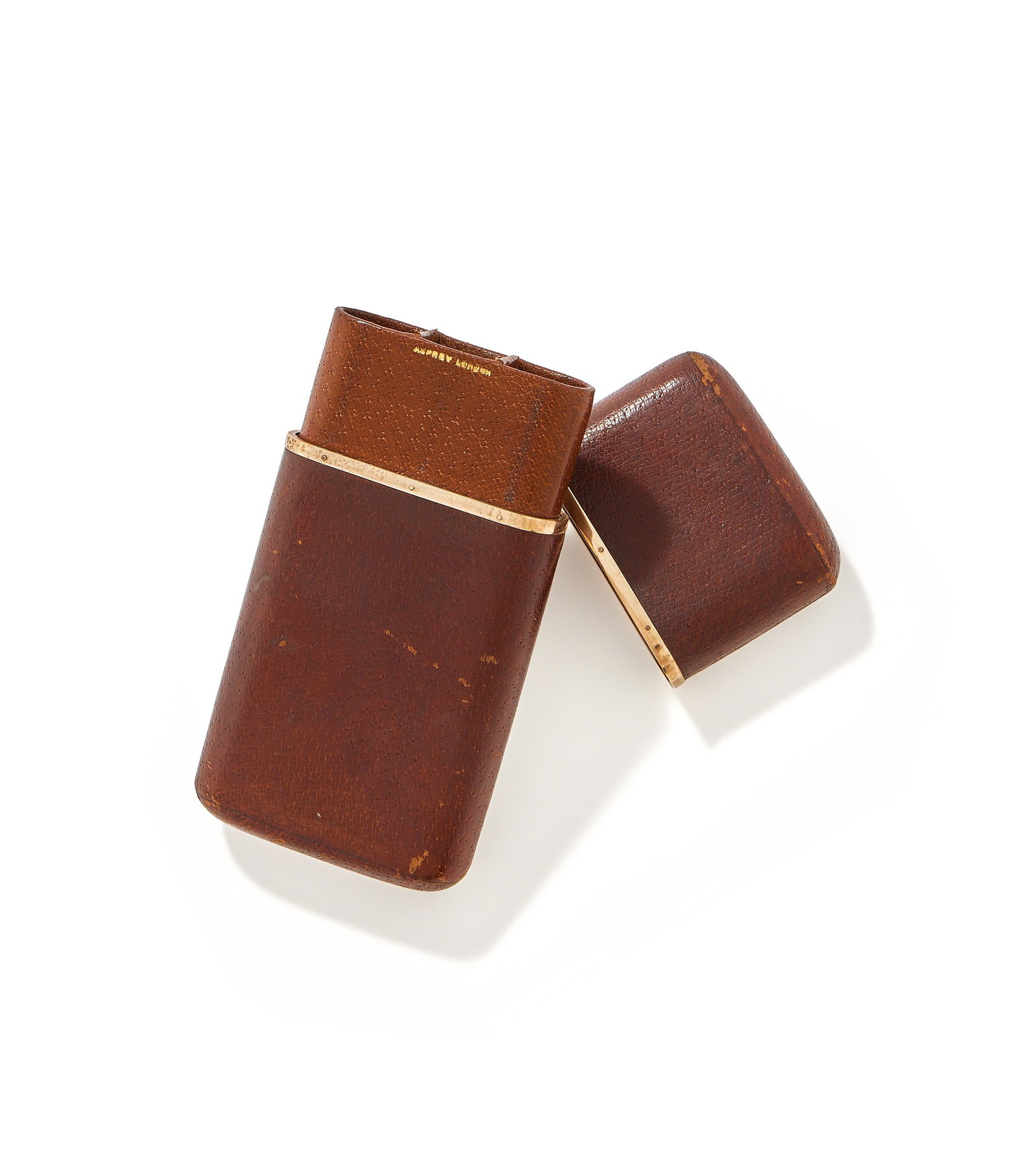 A 9 CARAT GOLD MOUNTED AND LEATHER THREE TUBE CIGAR CASE, ASPREY & CO. LTD., LONDON 1937 (1 of 1)