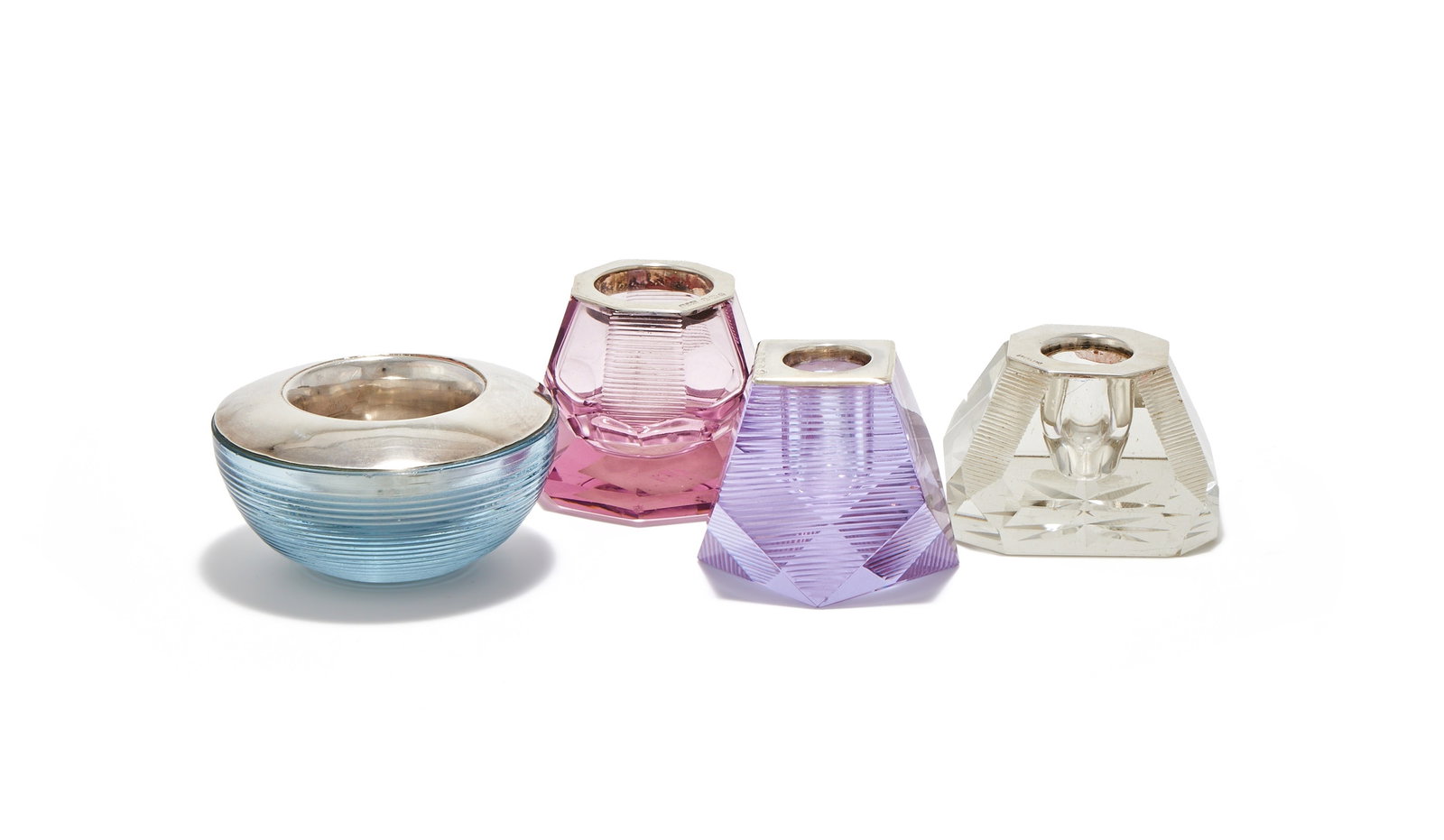 FOUR SILVER MOUNTED AND GLASS MATCH STRIKERS (1 of 2)