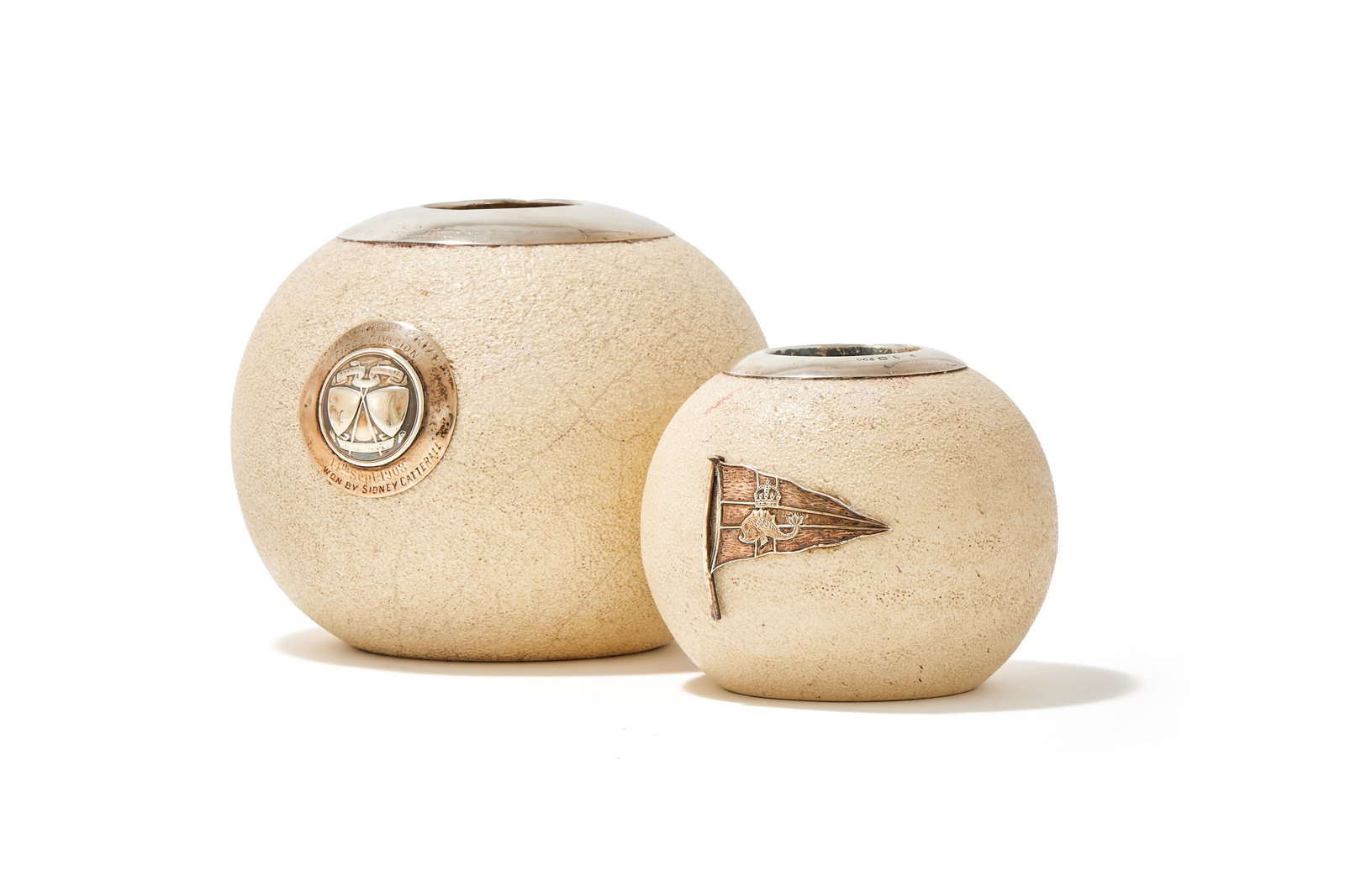 TWO POTTERY AND SILVER MOUNTED MATCH STRIKERS (1 of 2)
