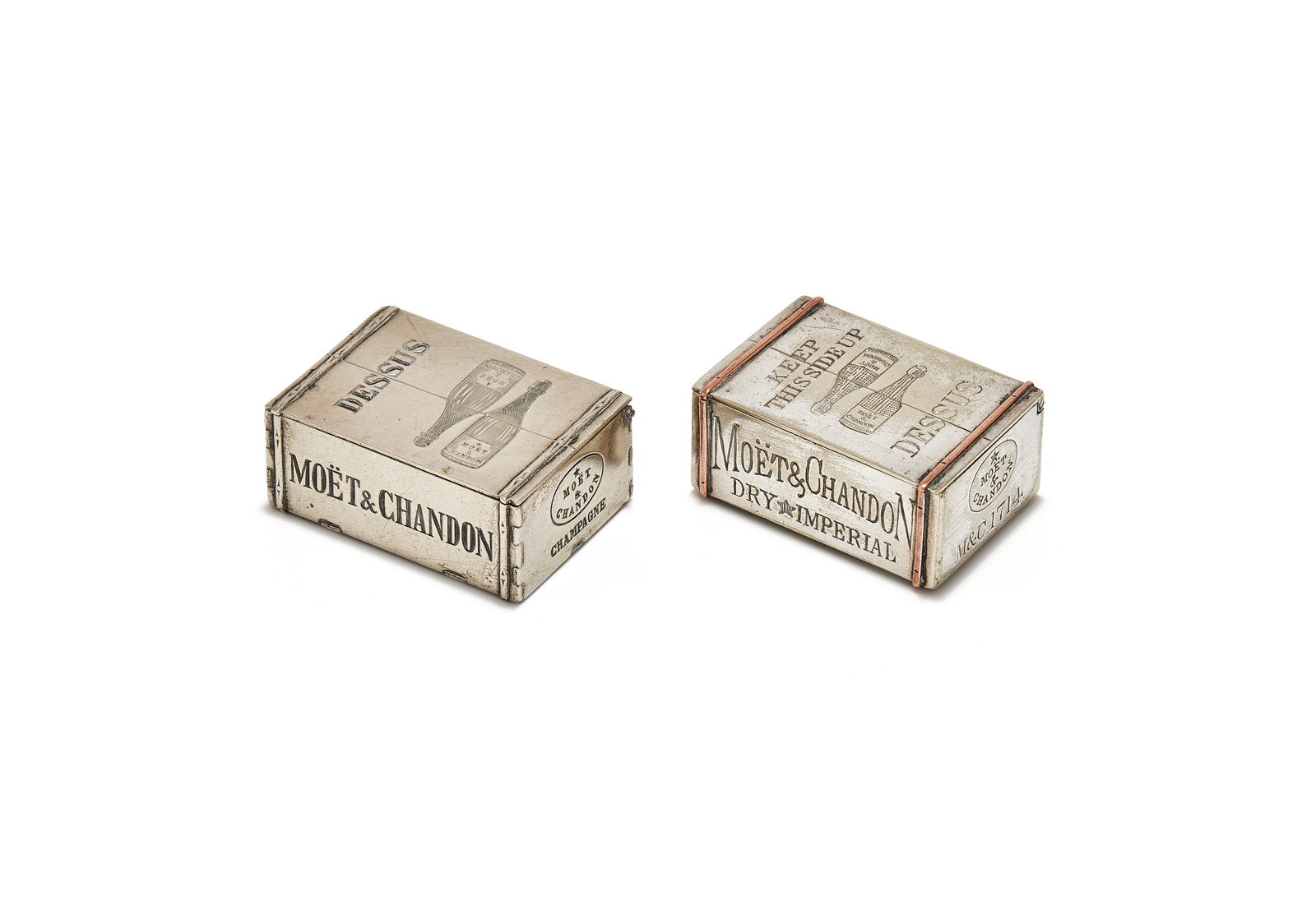 TWO NOVELTY SILVER PLATED CHAMPAGNE CRATE VESTA CASES (1 of 3)
