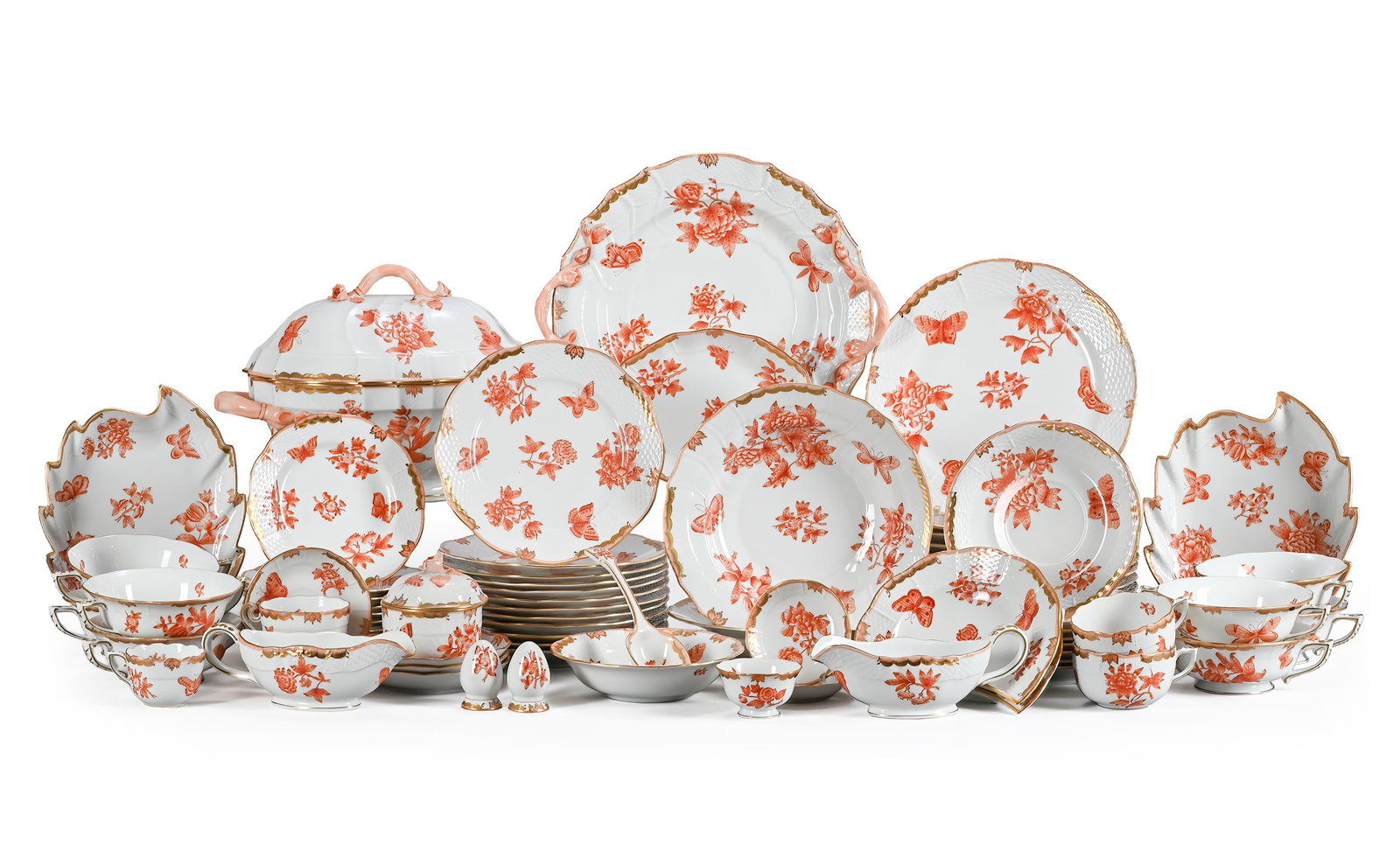 HEREND, FORTUNA, A RUST PORCELAIN COMPOSITE PART DINNER SERVICE, VARIOUS DATES 20TH CENTURY (1 of 2)
