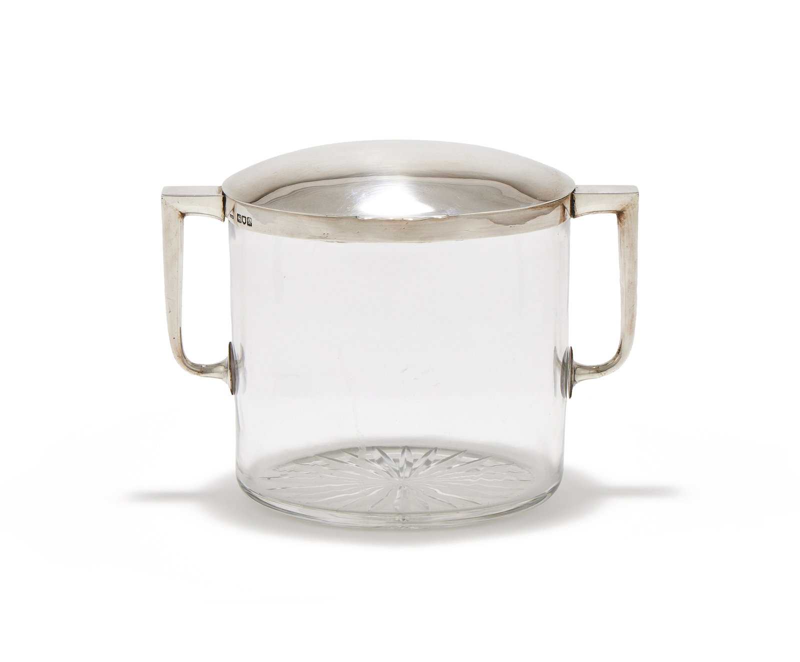 AN EDWARDIAN SILVER MOUNTED AND GLASS BISCUIT BARREL, JOHN GRINSELL & SONS, LONDON 1905 (1 of 2)