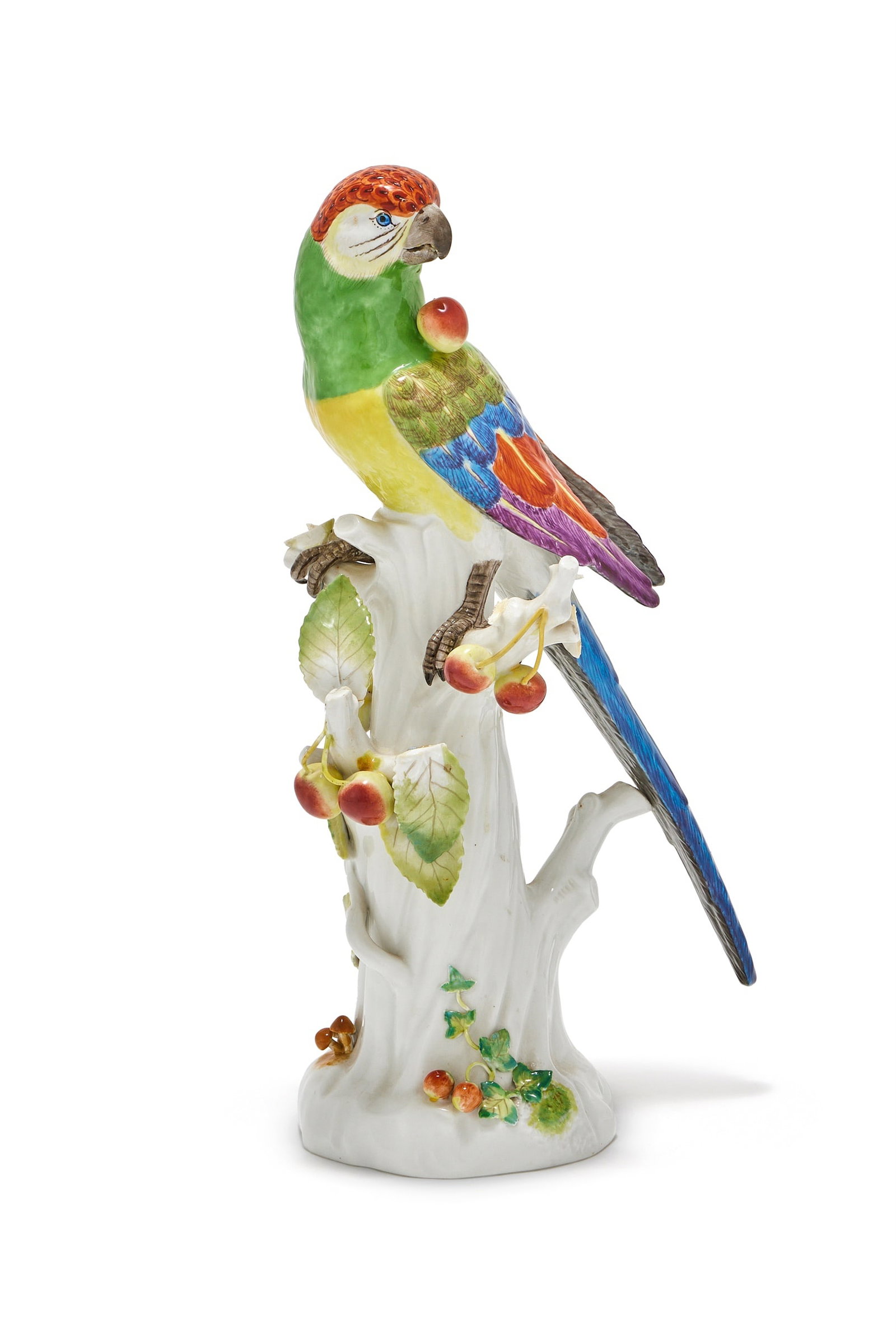 A MEISSEN MODEL OF A PARROT OR PARAKEET, BLUE CROSSED SWORDS MARKS, 20TH CENTURY (1 of 3)