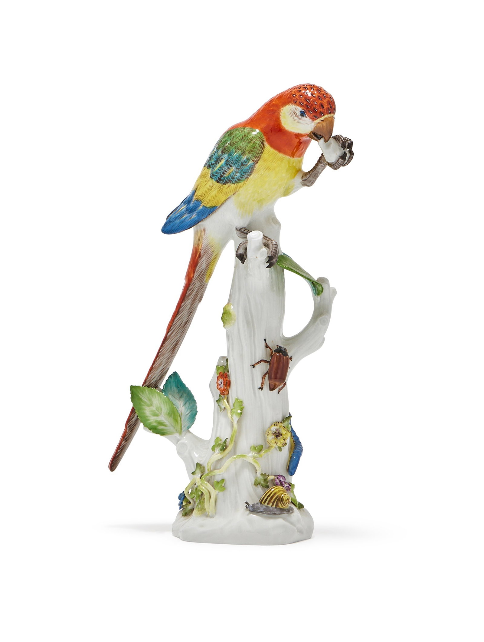 A MEISSEN MODEL OF A PARROT OR MACAW, BLUE CROSSED SWORDS MARKS, 20TH CENTURY (1 of 3)