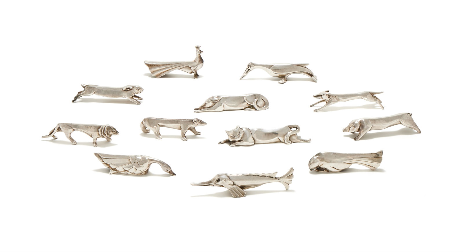 CHRISTOFLE, GALLIA COLLECTION, A SET OF TWELVE FRENCH SILVER PLATED ANIMAL KNIFE RESTS (1 of 2)