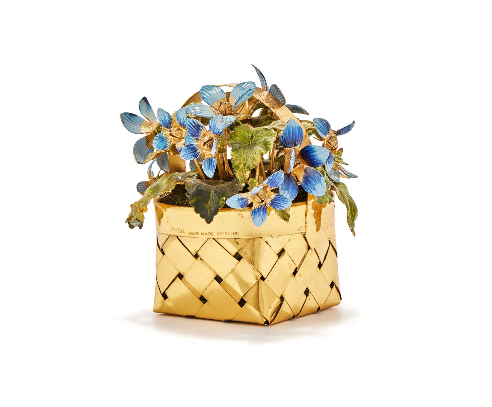 CARTIER, A SILVER GILT AND ENAMEL BASKET OF FLOWERS, STAMPED HAND MADE STERLING (1 of 2)