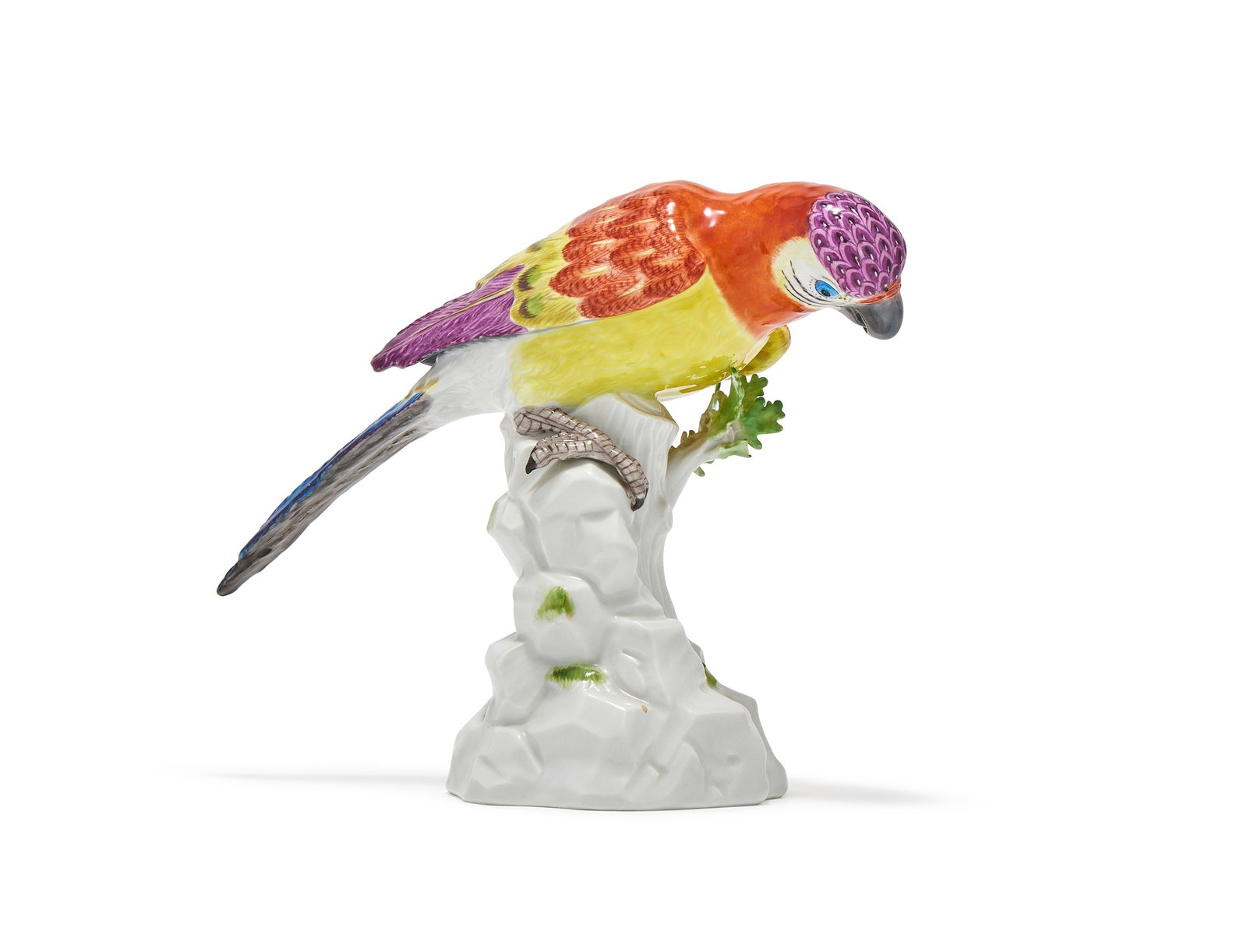 A MEISSEN MODEL OF A PARROT, BLUE CROSSED SWORDS MARK, 20TH CENTURY (1 of 3)