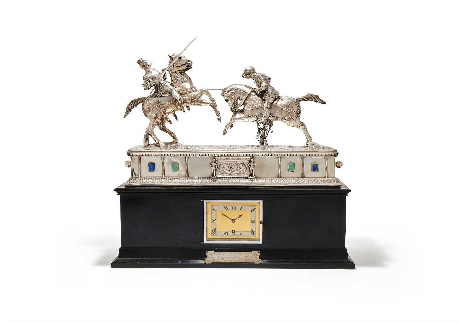 Y A SILVER MODEL OF A PAIR OF JOUSTING KNIGHTS, 'DUKE OF CLARENCE AND KNIGHT OF FONTANE' (1 of 5)